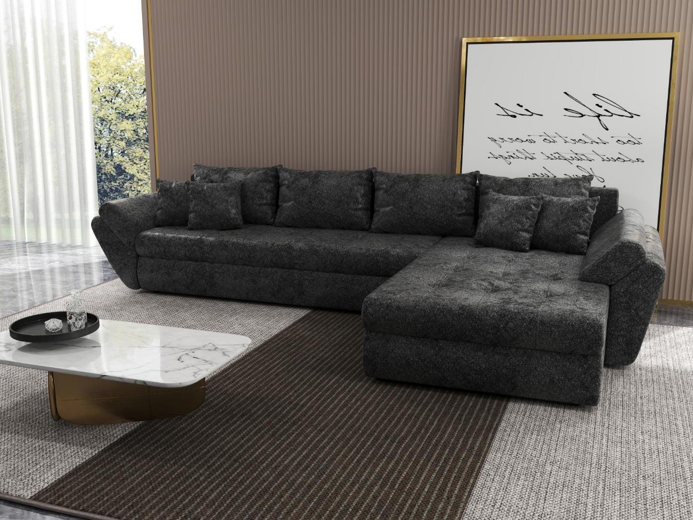 Colțar extensibil dumonde cu ladă de depozitare si sezut confortabil din spuma HR, Loana XL Euphoria Negru II 335x185 cm Fabrica