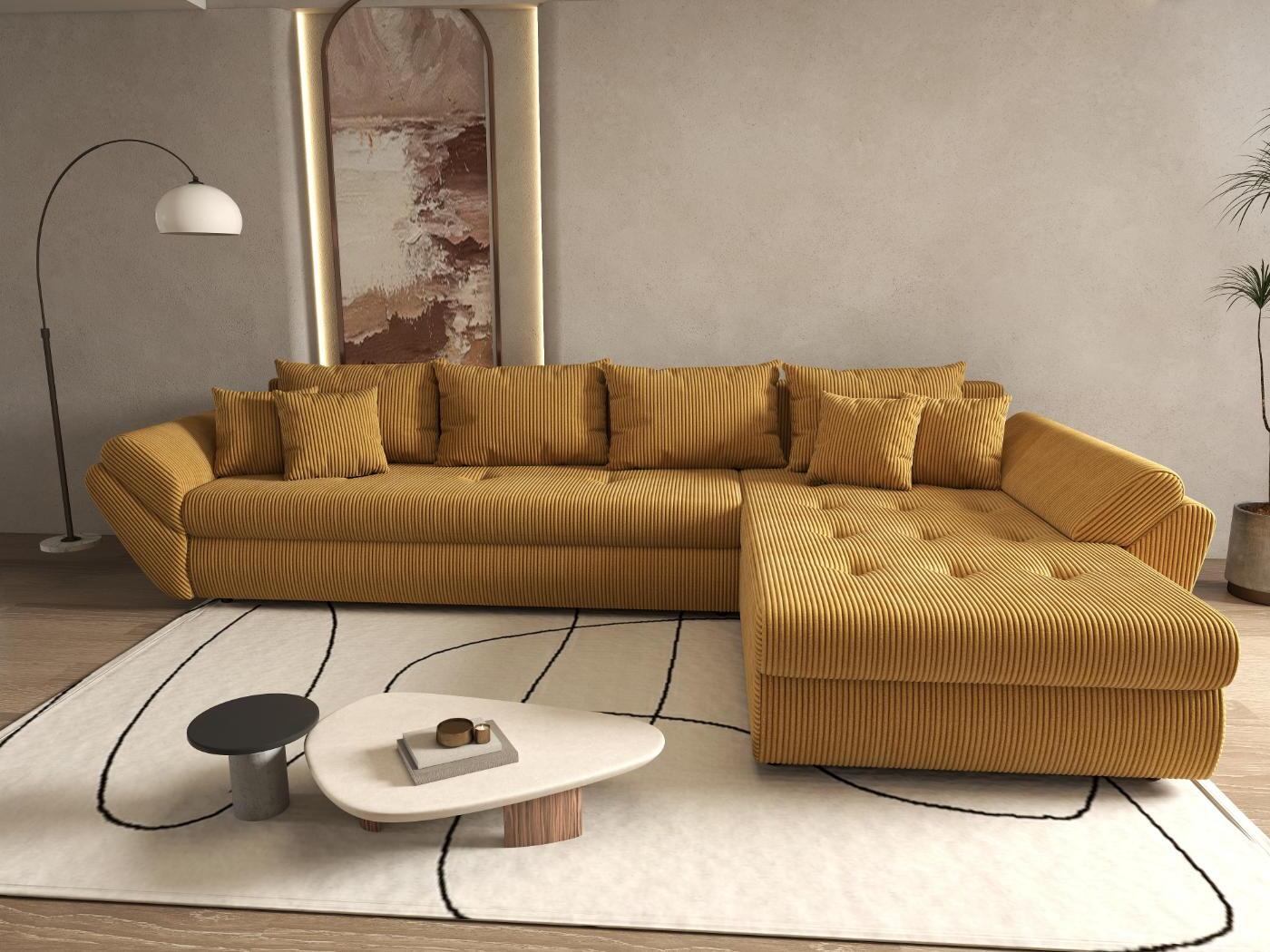 Colțar extensibil dumonde cu ladă de depozitare si sezut confortabil din spuma HR, Loana XL Zoom Mustar II 335x185 cm Fabrica