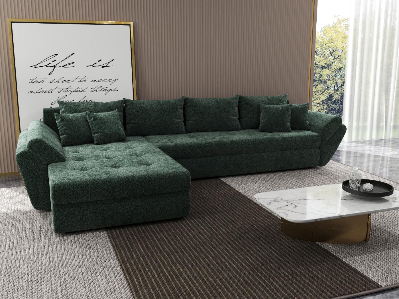 Colțar extensibil dumonde cu ladă de depozitare si sezut confortabil din spuma HR, Loana XL Euphoria Verde 335x185 cm Fabrica