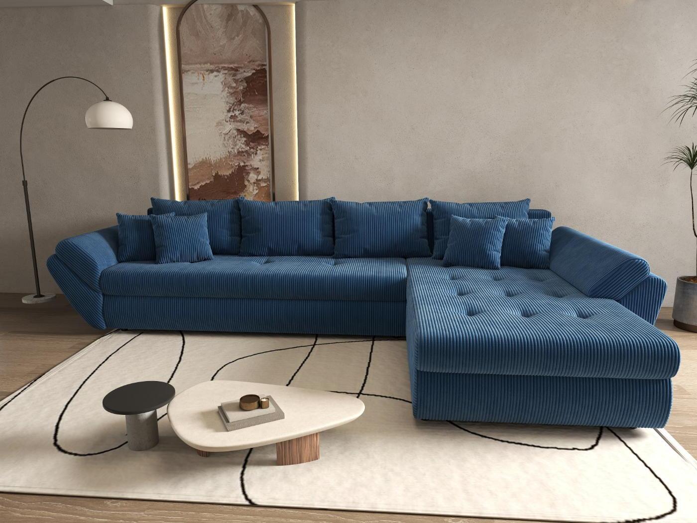 Colțar extensibil dumonde cu ladă de depozitare si sezut confortabil din spuma HR, Loana XL Zoom Albastru II 335x185 cm Fabrica