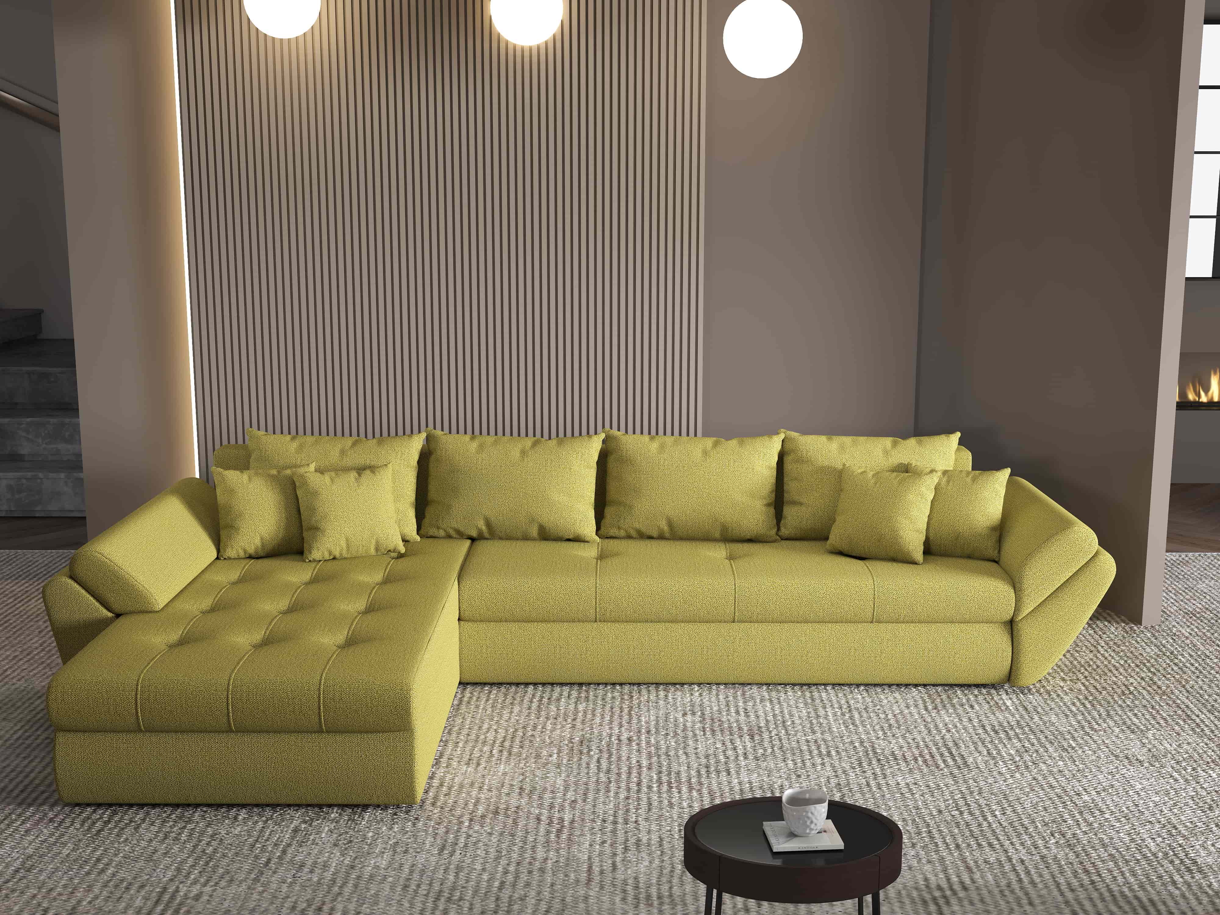 Colțar extensibil dumonde cu ladă de depozitare si sezut confortabil din spuma HR, Loana XL Enjoy Verde 335x185 cm Fabrica