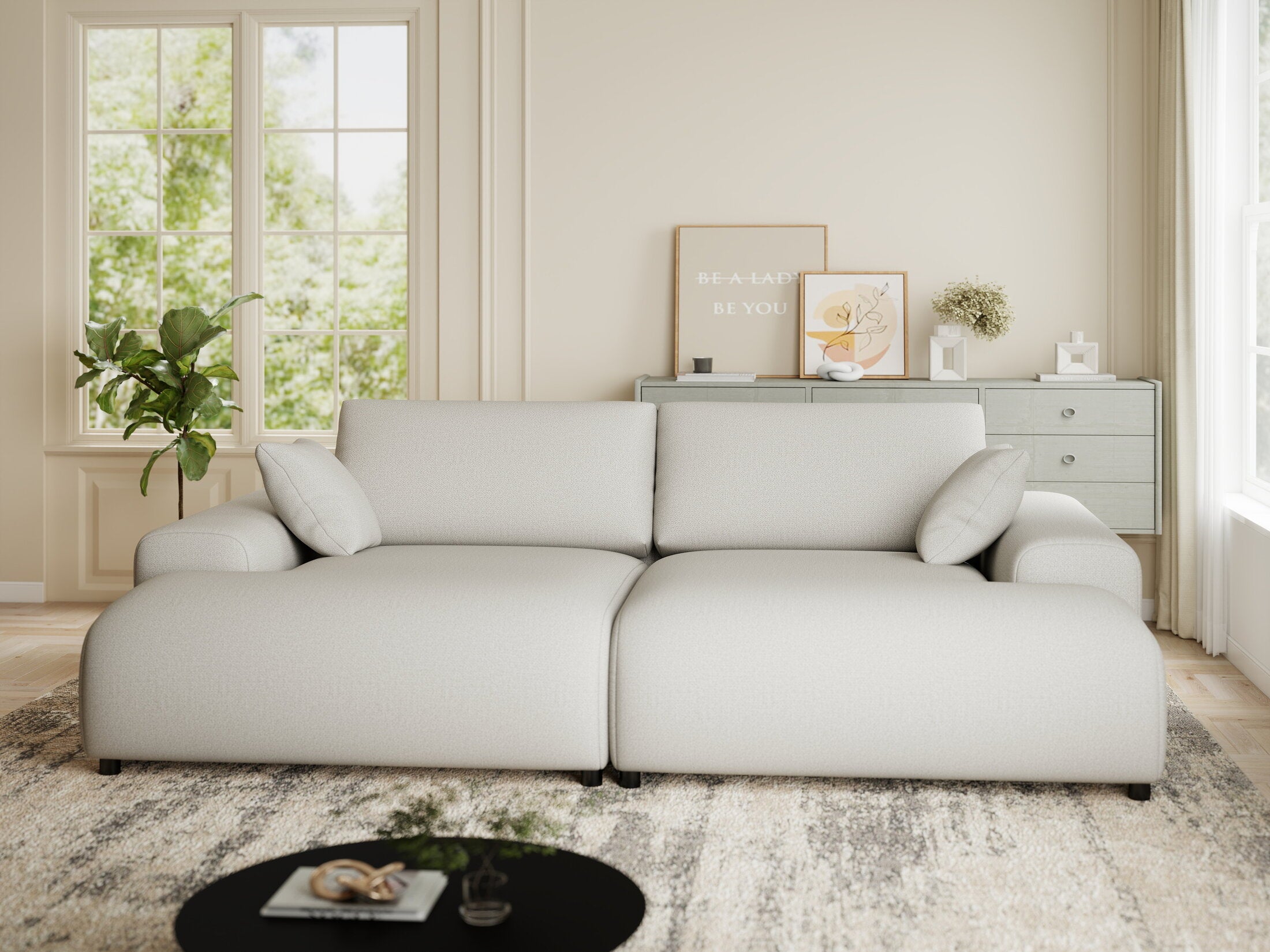 Canapea dumonde cu sezut confortabil din spuma HR, Hudson Enjoy Bej 237x144 cm