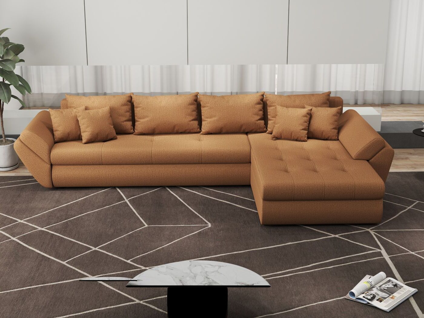 Colțar extensibil dumonde cu ladă de depozitare si sezut confortabil din spuma HR, Loana XL Enjoy Mango II 335x185 cm Fabrica