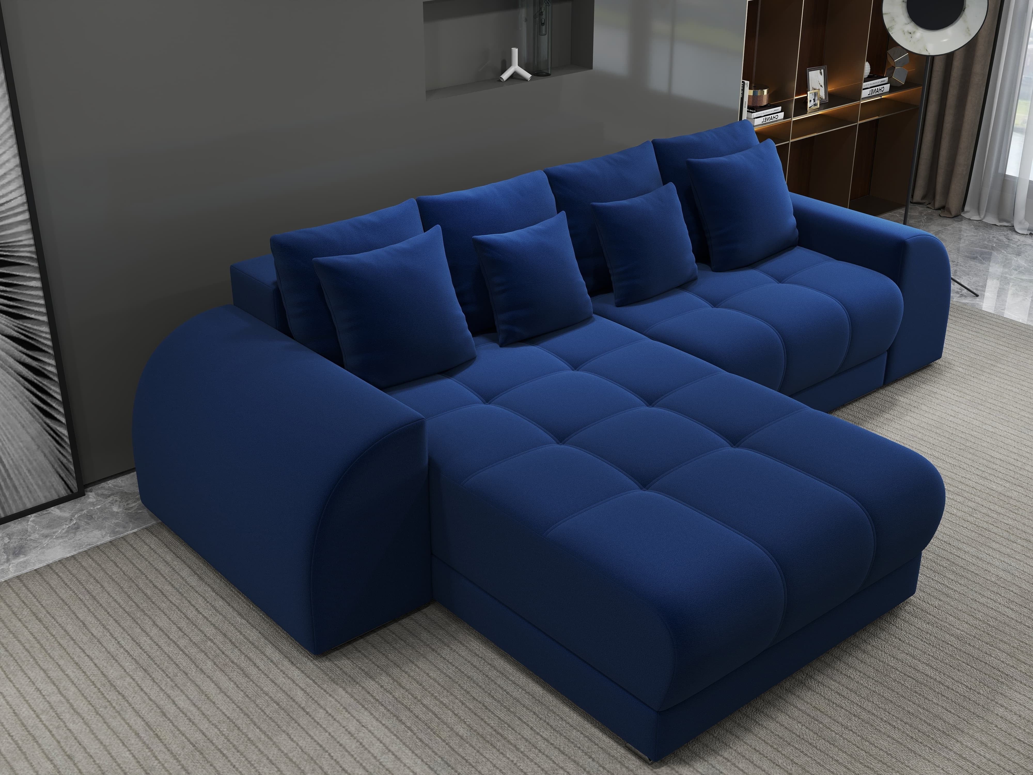 Colțar extensibil dumonde cu ladă de depozitare si sezut confortabil din spuma HR, Verona Royal Albastru 290x185 cm Fabrica