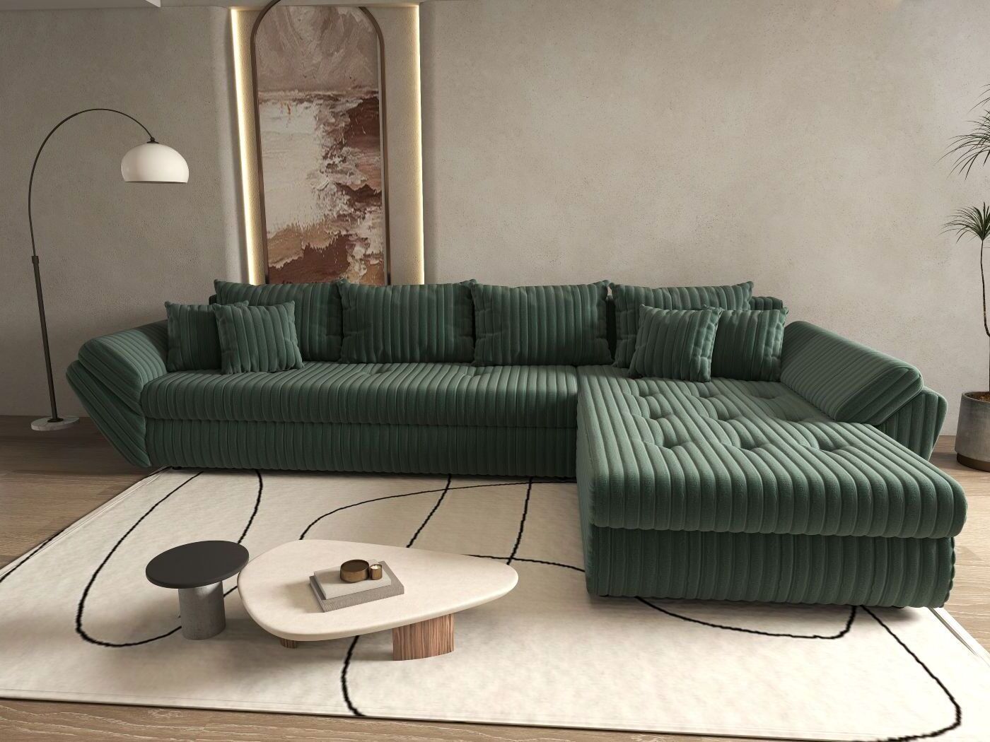 Colțar extensibil dumonde cu ladă de depozitare si sezut confortabil din spuma HR, Loana XL Ambience Verde II 335x185 cm Fabrica