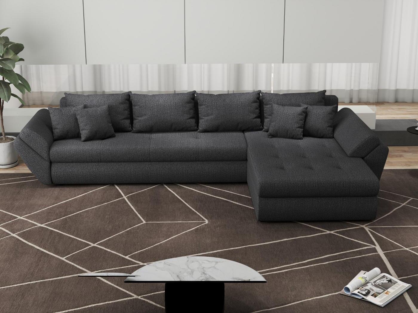 Colțar extensibil dumonde cu ladă de depozitare si sezut confortabil din spuma HR, Loana XL Enjoy Grafit II 335x185 cm Fabrica