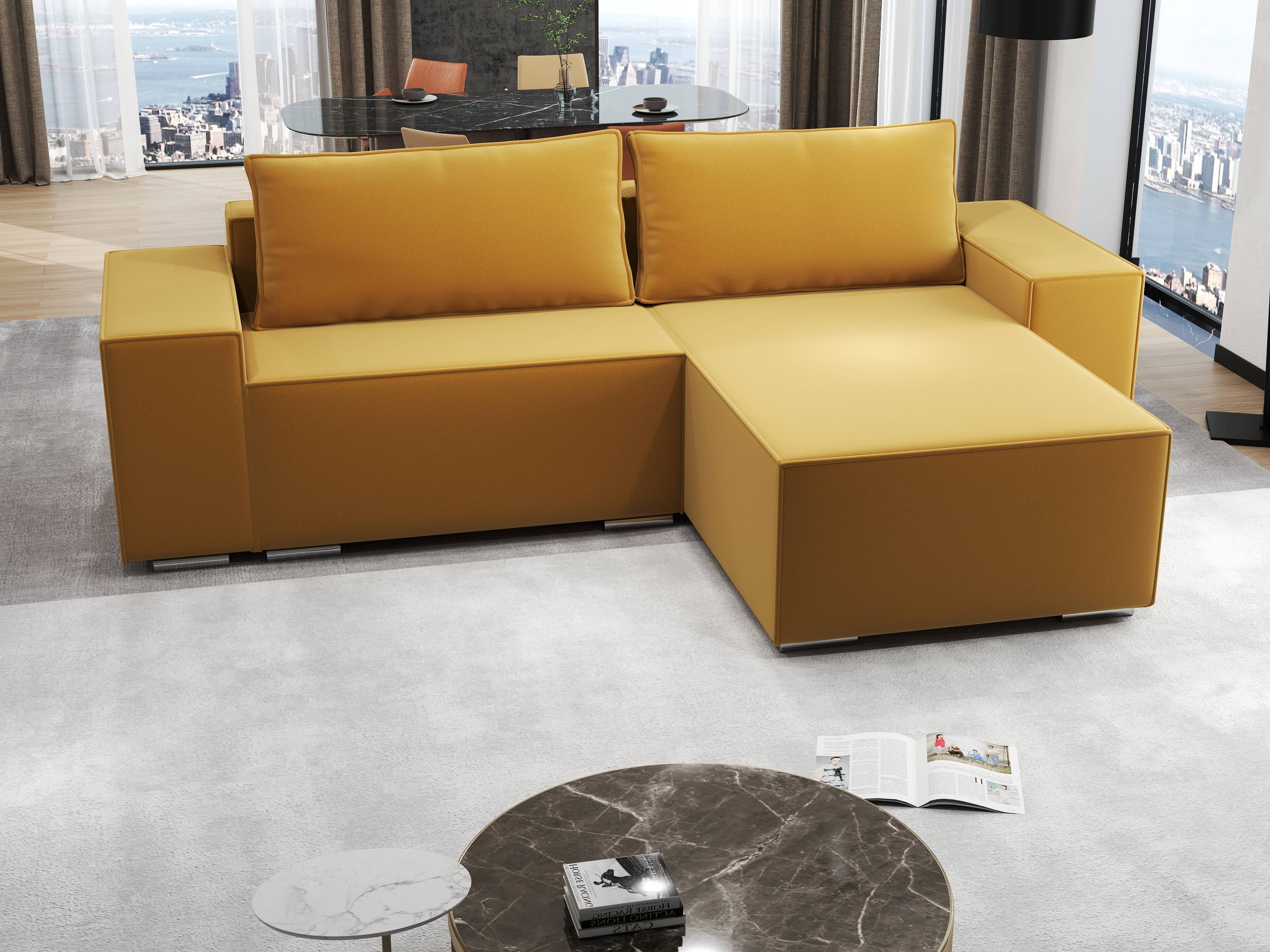 Colțar extensibil dumonde cu ladă de depozitare si sezut confortabil din spuma HR, Dream Royal Mustar 290x185 cm II Fabrica