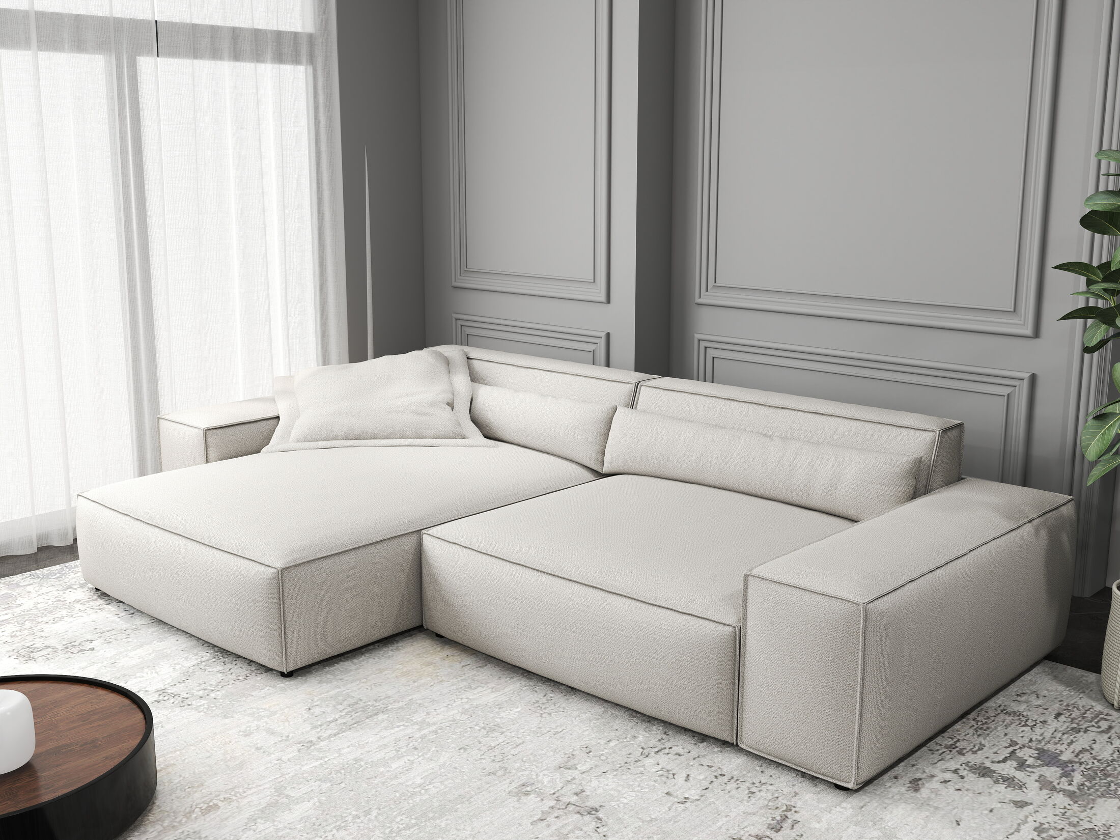 Colțar dumonde cu șezut confortabil din spumă HR, Marvelo Enjoy Bej 264x175 cm