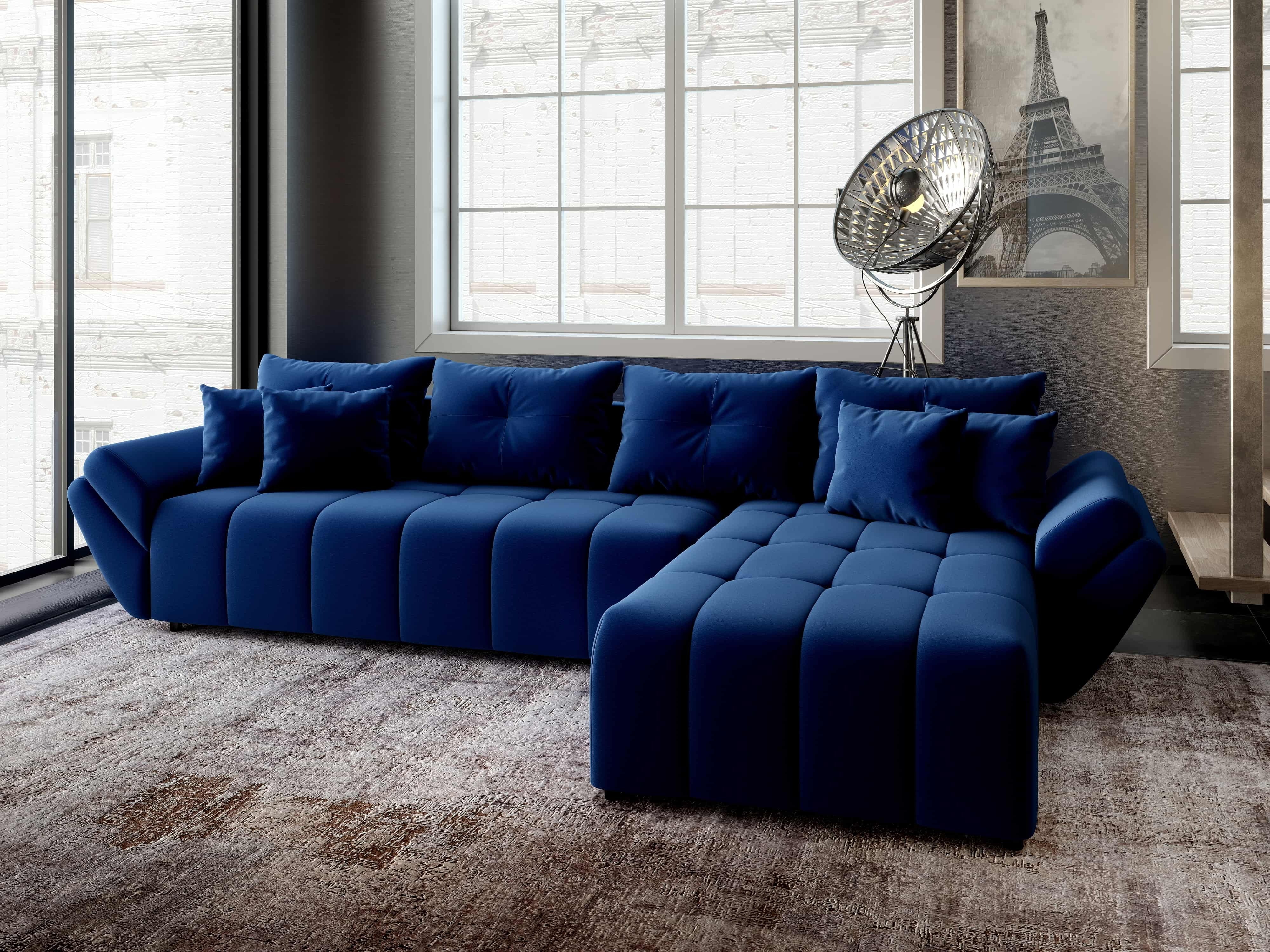 Colțar extensibil dumonde cu ladă de depozitare si sezut confortabil din spuma HR, Berlin XL Royal Albastru 350x185 cm II Fabrica