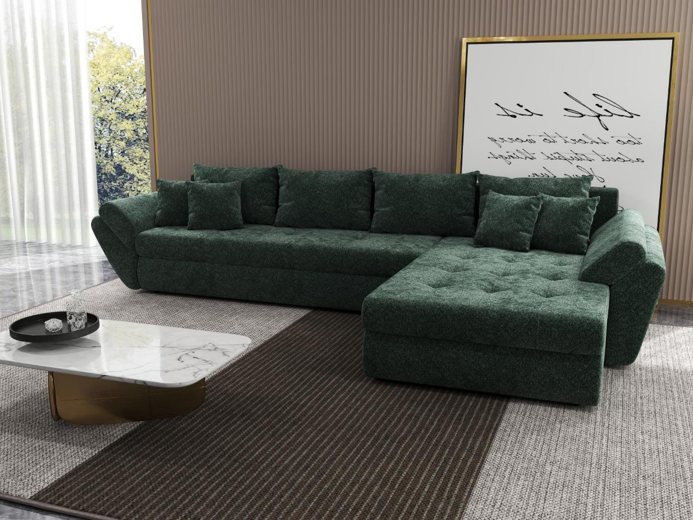 Colțar extensibil dumonde cu ladă de depozitare si sezut confortabil din spuma HR, Loana XL Euphoria Verde II 335x185 cm Fabrica