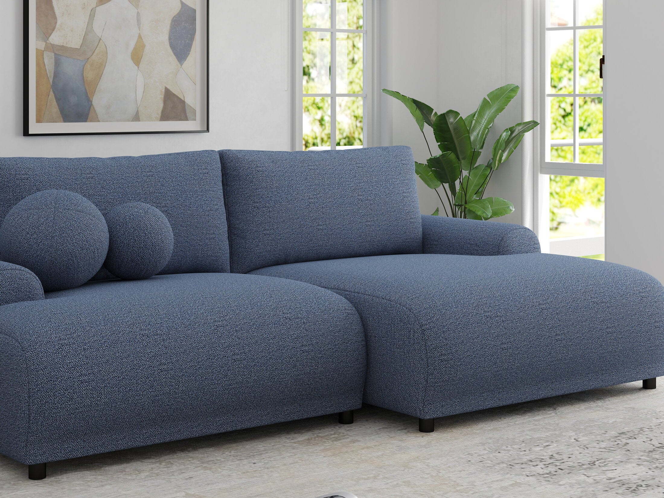 Colțar extensibil dumonde cu ladă de depozitare și șezut confortabil din spumă HR, Carlo Enjoy Albastru 240x145 cm II