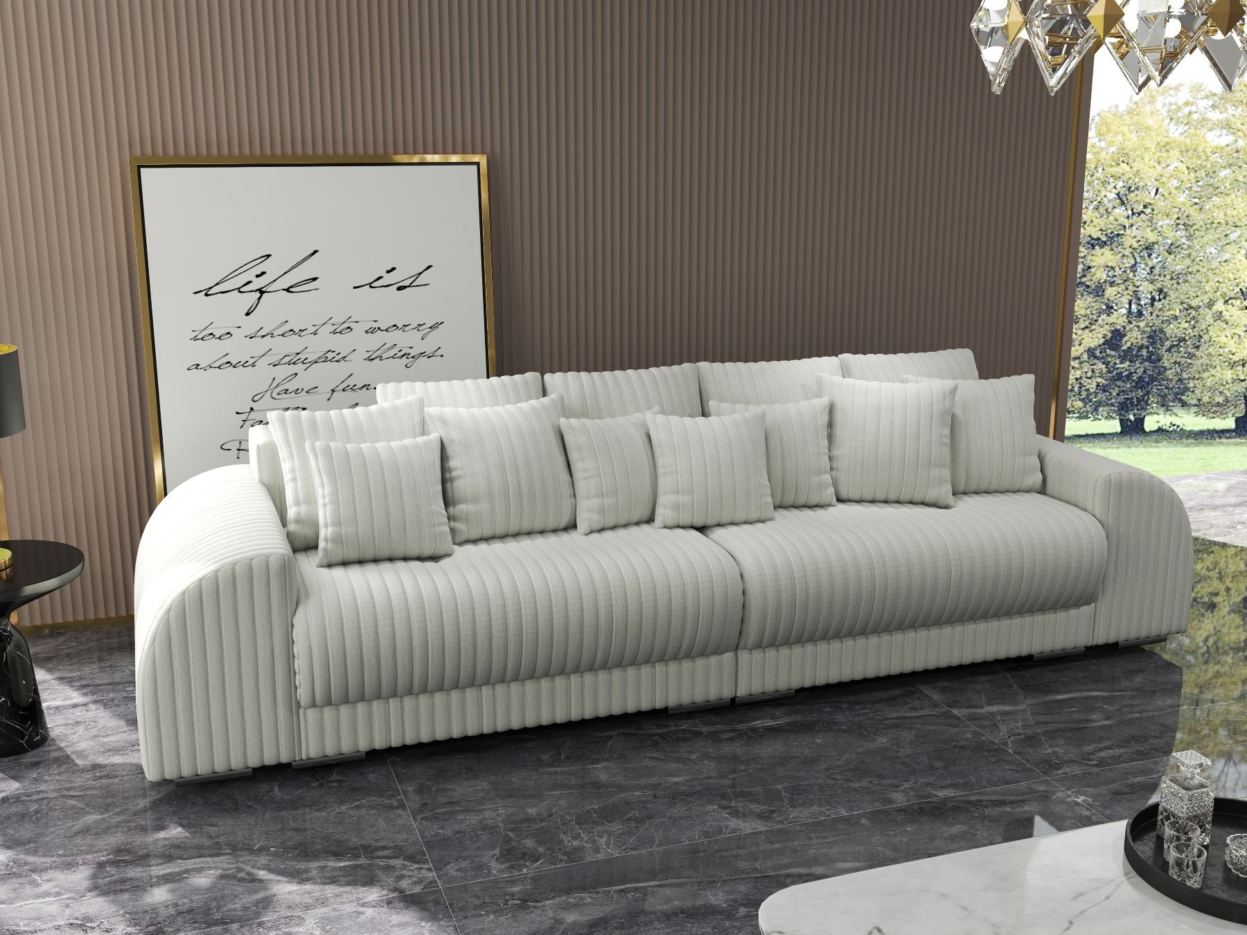 Canapea extensibilă dumonde cu 2 lăzi de depozitare si sezut confortabil din spuma HR, Verona Ambiance Ivory 310x100 cm Fabrica