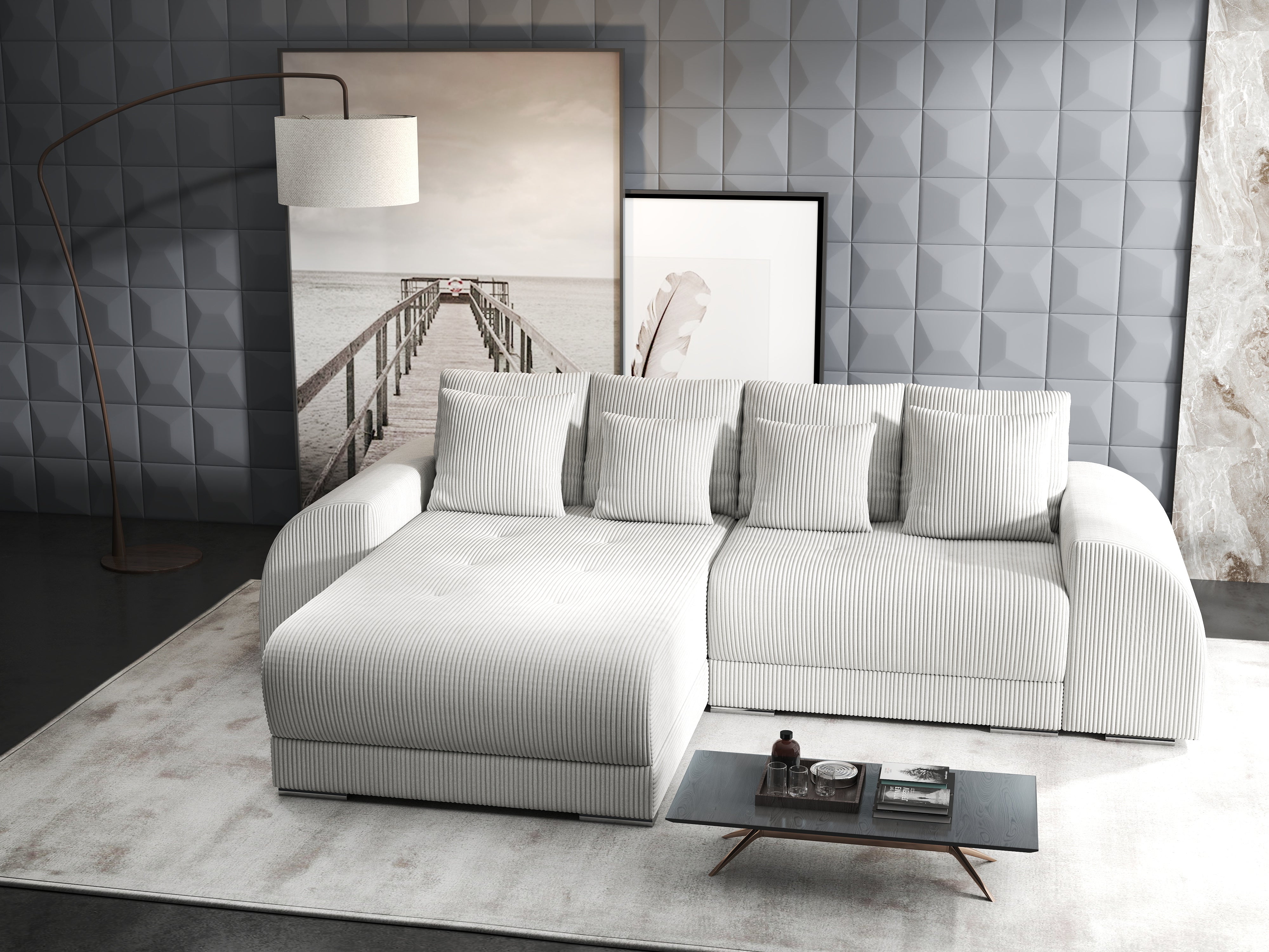 Colțar extensibil dumonde cu ladă de depozitare si sezut confortabil din spuma HR, Verona Zoom Crem 290x185 cm Fabrica