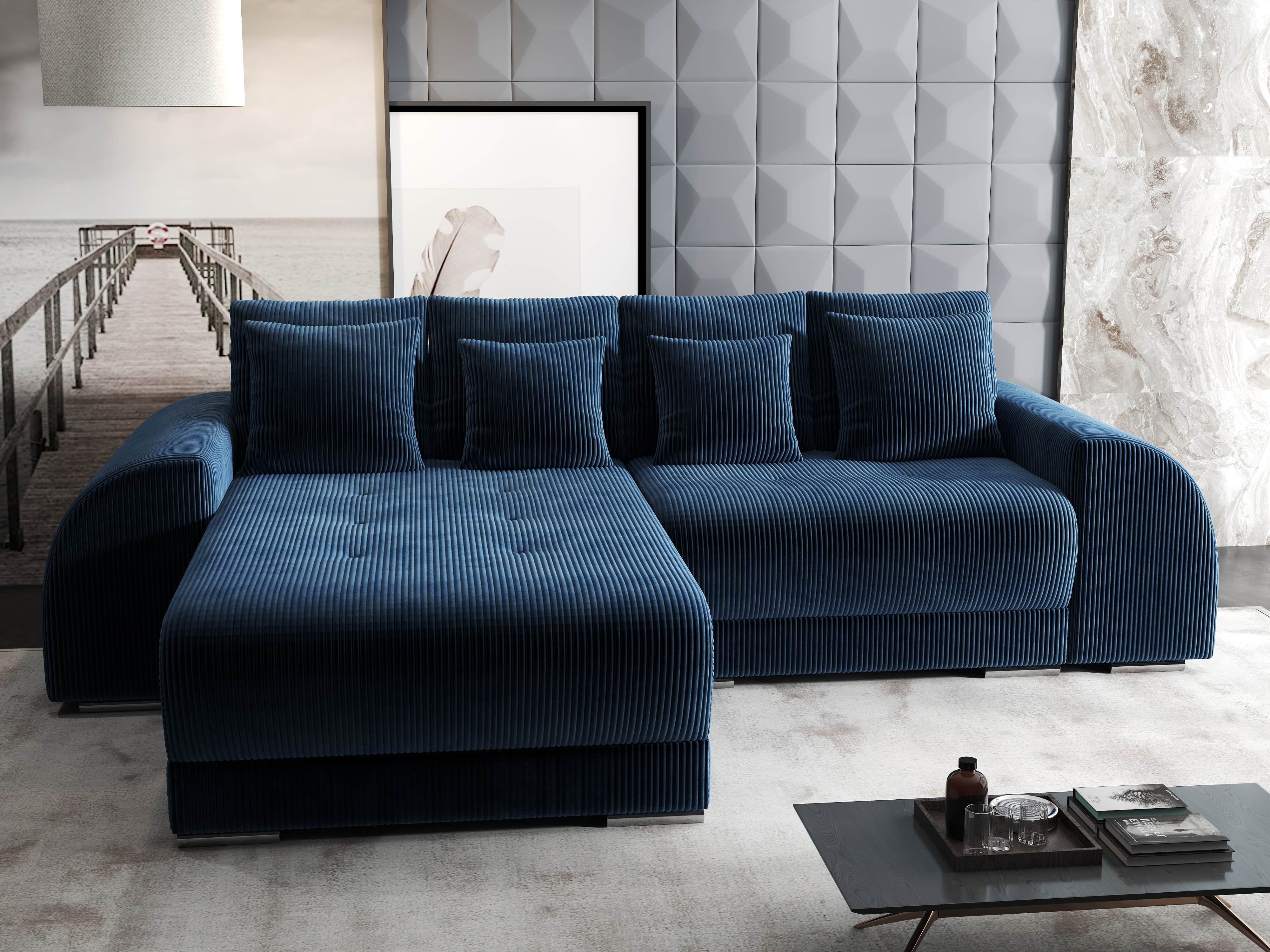 Colțar extensibil dumonde cu ladă de depozitare si sezut confortabil din spuma HR, Verona Zoom Albastru 290x185 cm Fabrica