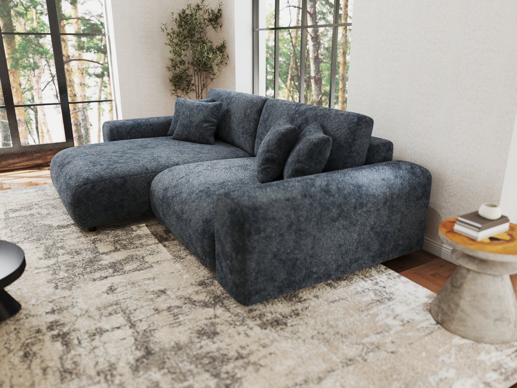 Colțar extensibil dumonde cu ladă de depozitare si sezut confortabil din spuma HR, Sarina Euphoria Gri Grafit 255x168 cm