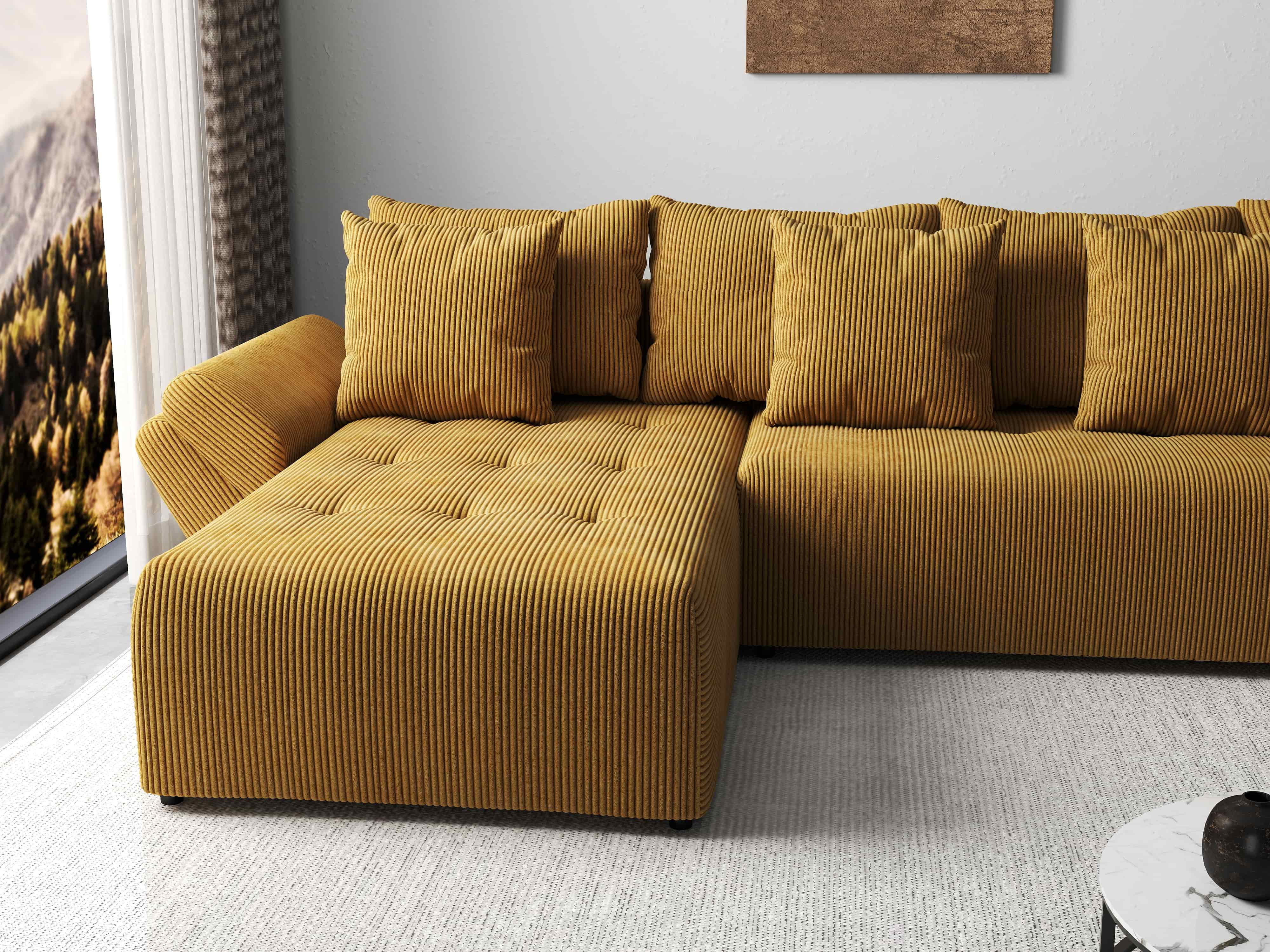 Colțar extensibil dumonde cu ladă de depozitare si sezut confortabil din spuma HR, Berlin XL Zoom Mustar 350x185 cm Fabrica