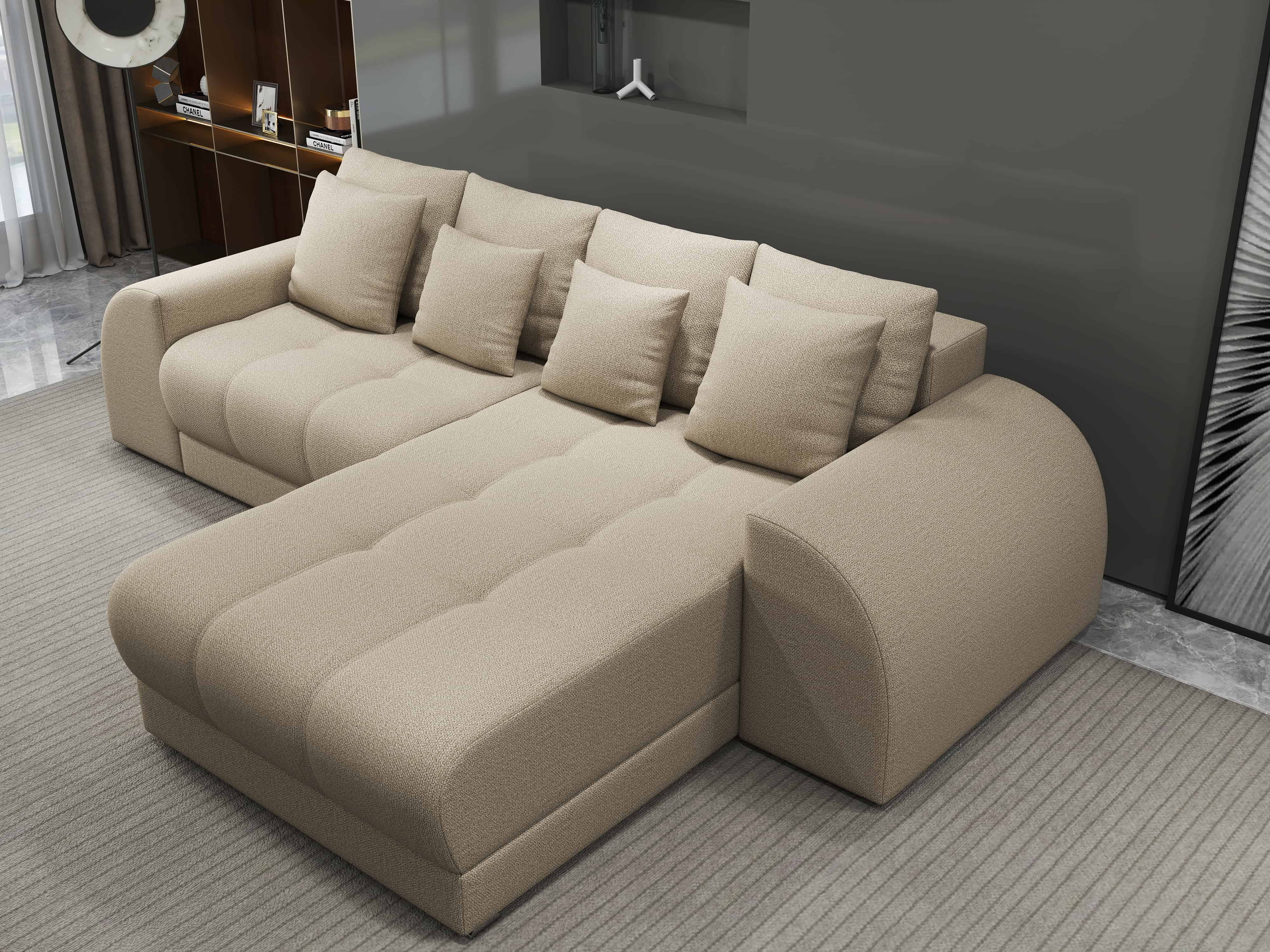 Colțar extensibil dumonde cu ladă de depozitare si sezut confortabil din spuma HR, Verona Enjoy Camel II 290x185 cm Fabrica