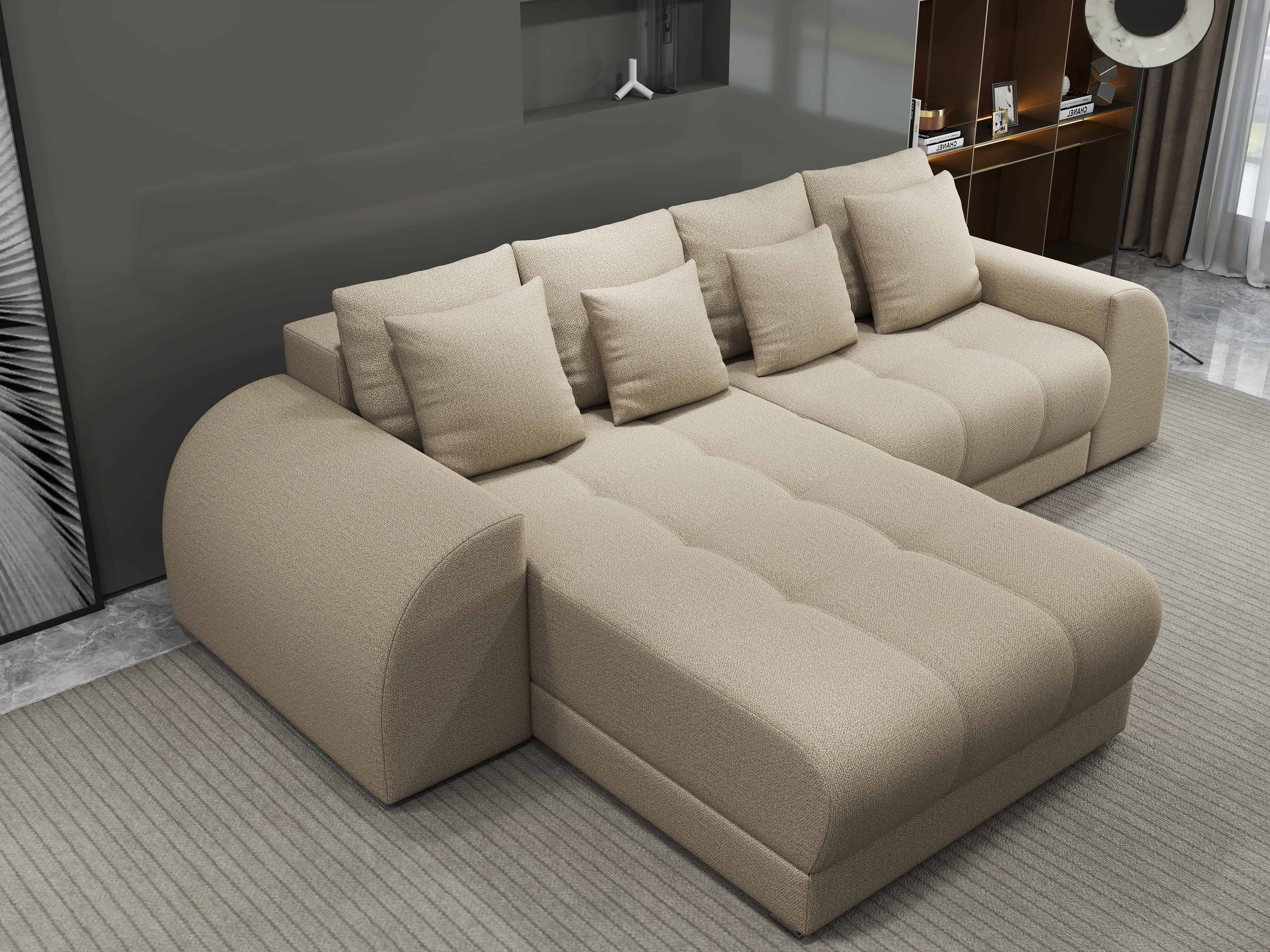 Colțar extensibil dumonde cu ladă de depozitare si sezut confortabil din spuma HR, Verona Enjoy Camel 290x185 cm Fabrica