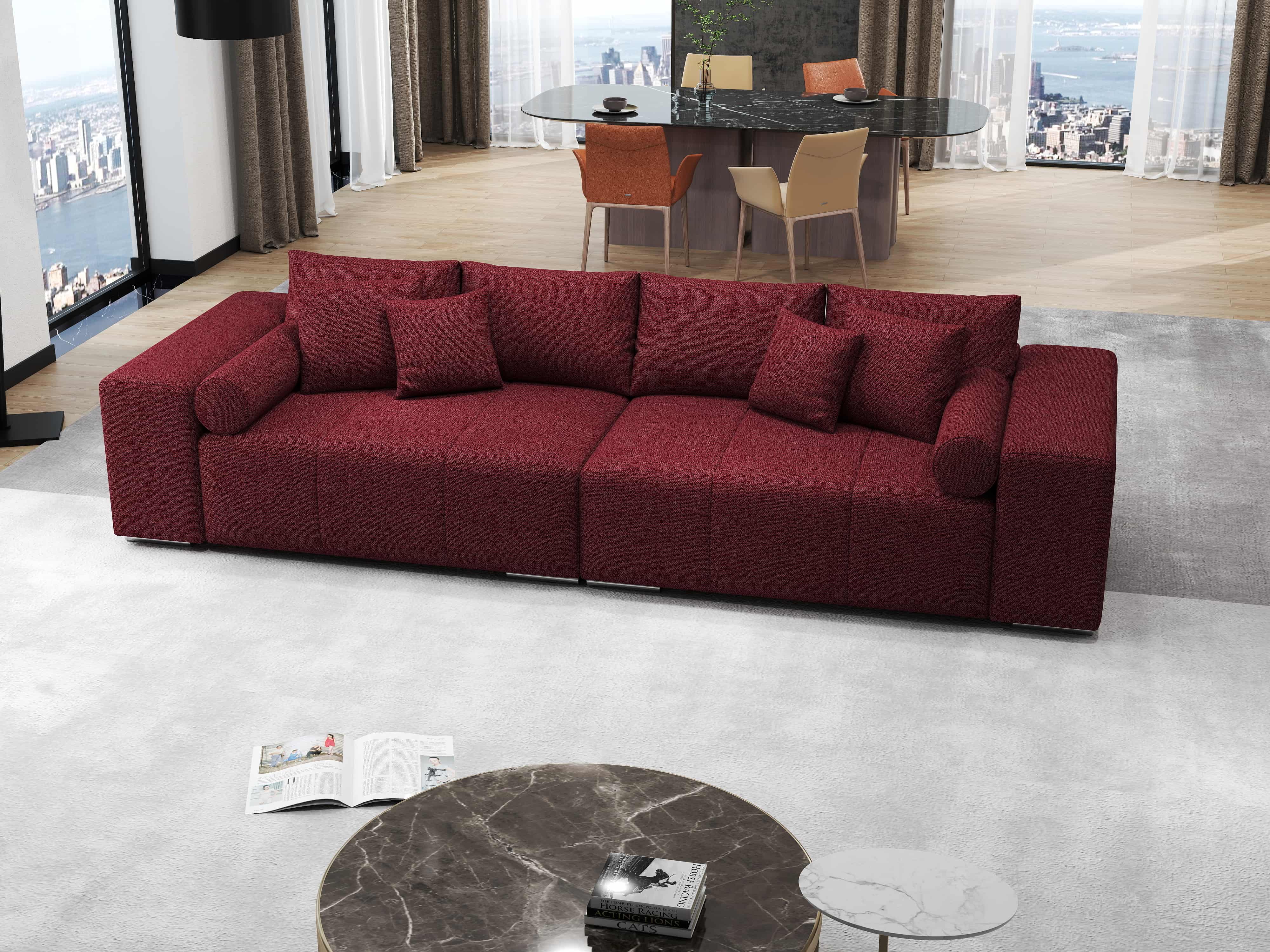 Canapea extensibilă dumonde cu ladă de depozitare si sezut confortabil din spuma HR, Marbela Enjoy Rosu XXL 295x100 cm fabrica