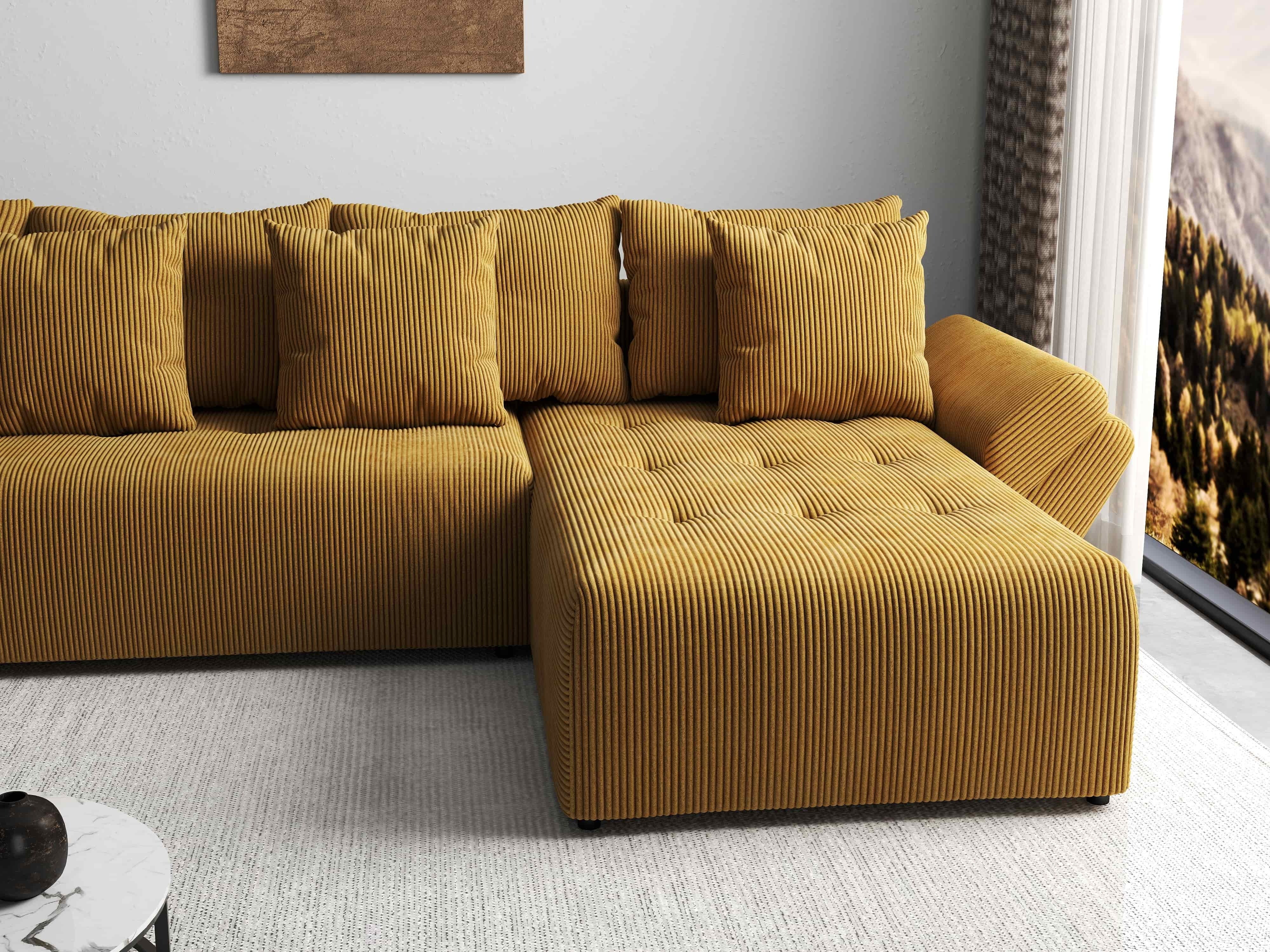 Colțar extensibil dumonde cu ladă de depozitare si sezut confortabil din spuma HR, Berlin XL Zoom Mustar 350x185 cm II Fabrica