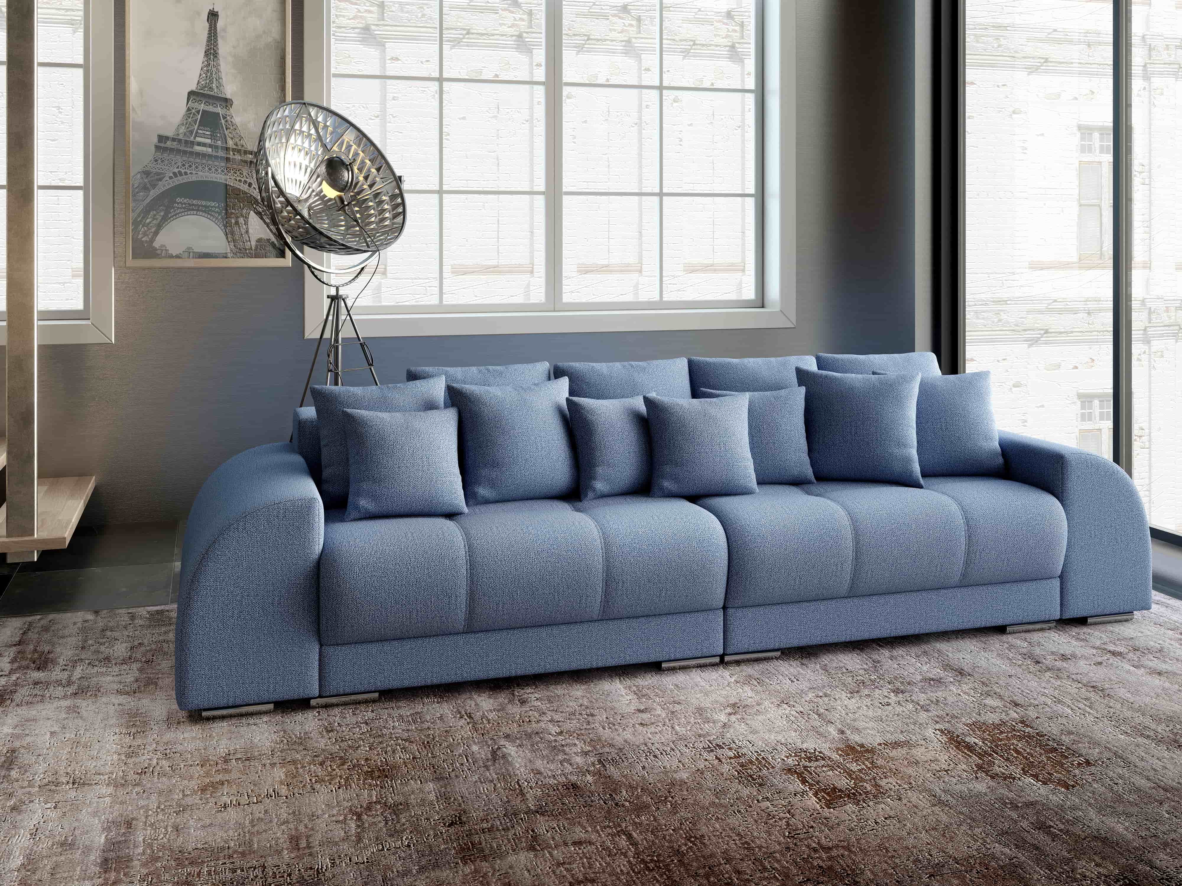 Canapea extensibilă dumonde cu 2 lăzi de depozitare si sezut confortabil din spuma HR, Big Sofa Verona Blue 310x100 cm Fabrica