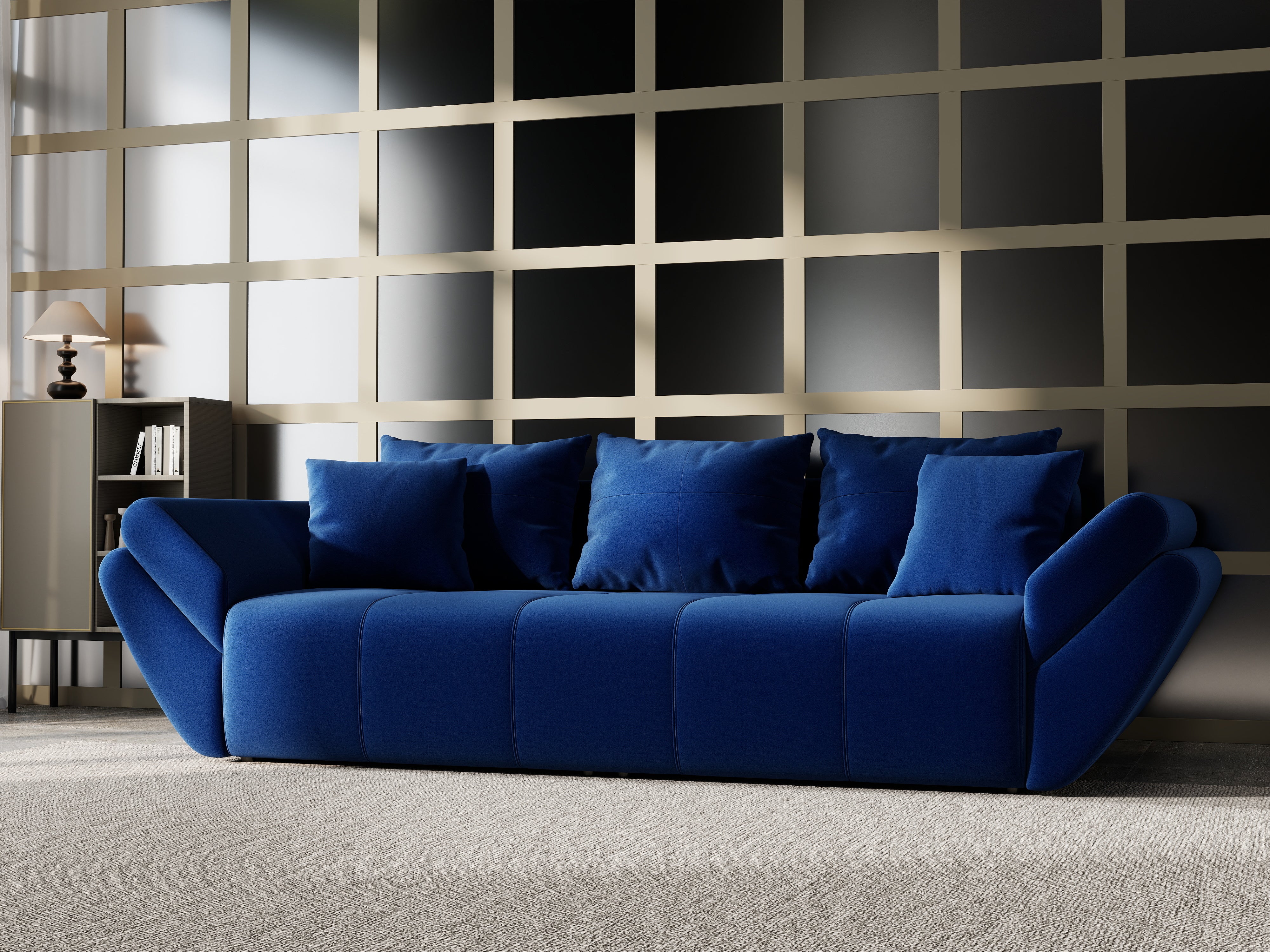 Canapea extensibilă dumonde cu ladă de depozitare si sezut confortabil din spuma HR, Berlin Royal Blue 250x100 cm Fabrica