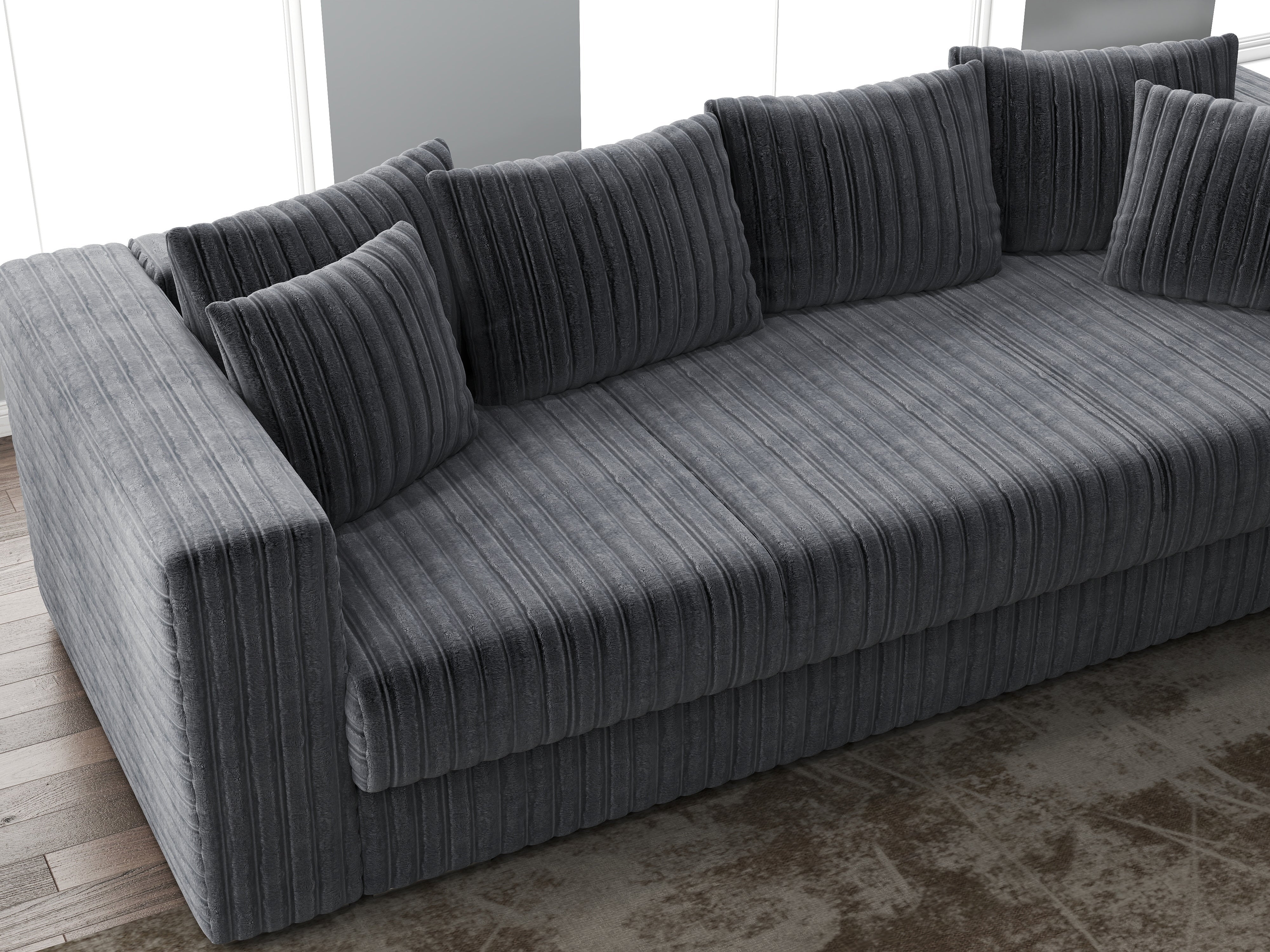 Canapea extensibilă dumonde cu ladă de depozitare si sezut confortabil din spuma HR, Gloria Ambience Grey 240x100 cm Fabrica