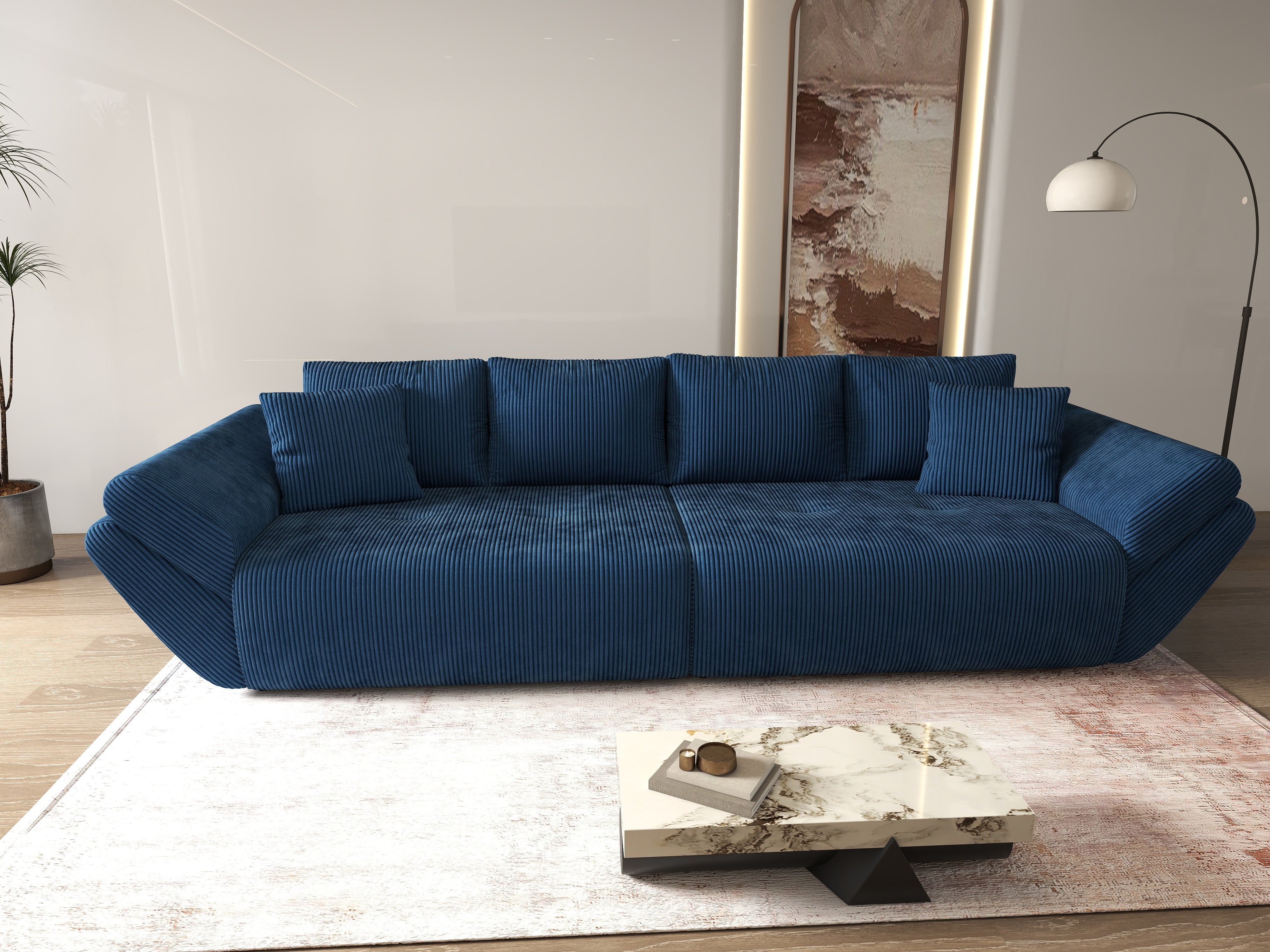 Canapea extensibilă dumonde cu ladă de depozitare si sezut confortabil din spuma HR, Berlin Zoom Blue 300x100 cm Fabrica