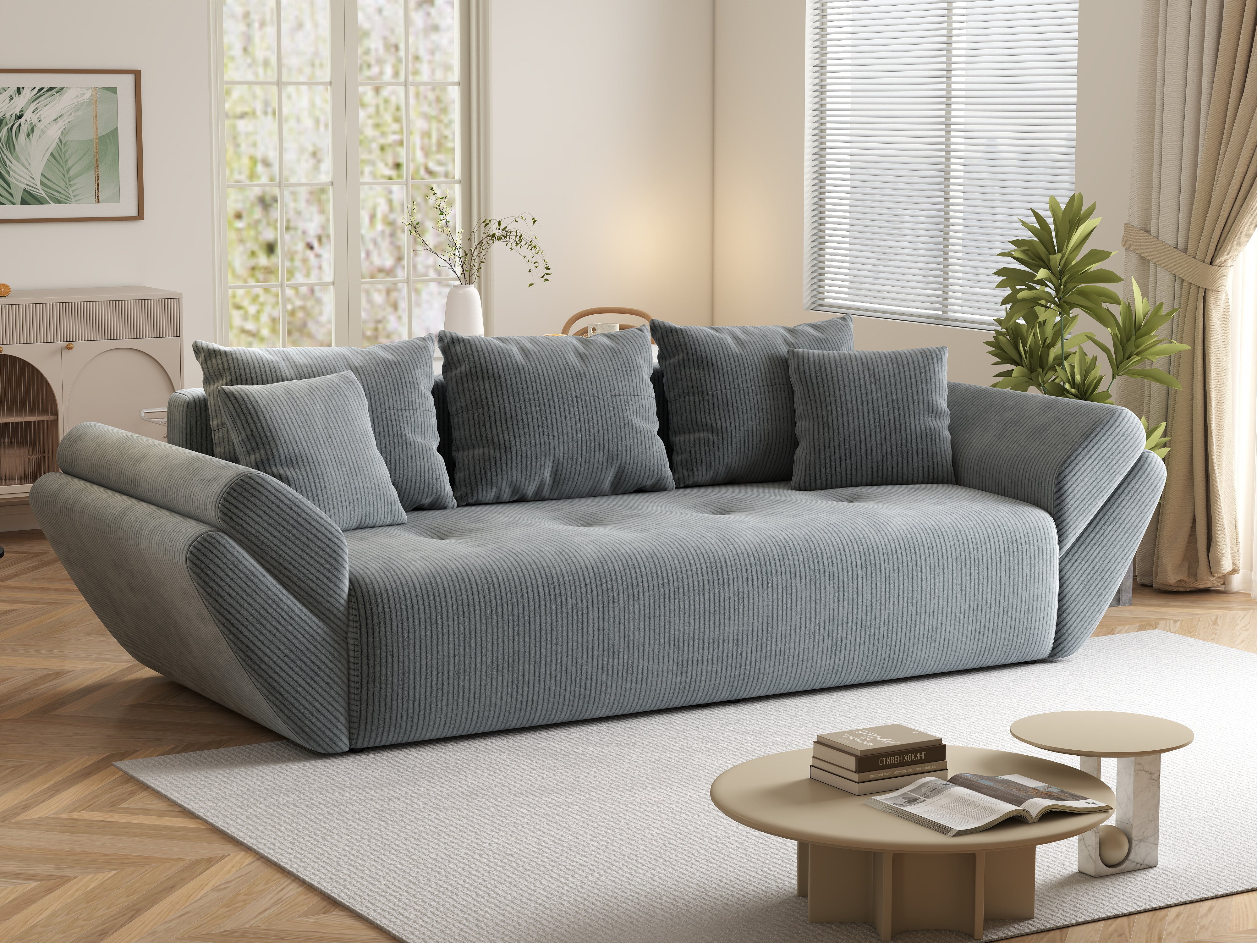 Canapea extensibilă dumonde cu ladă de depozitare si sezut confortabil din spuma HR, Berlin Zoom Grey 250x100 cm Fabrica