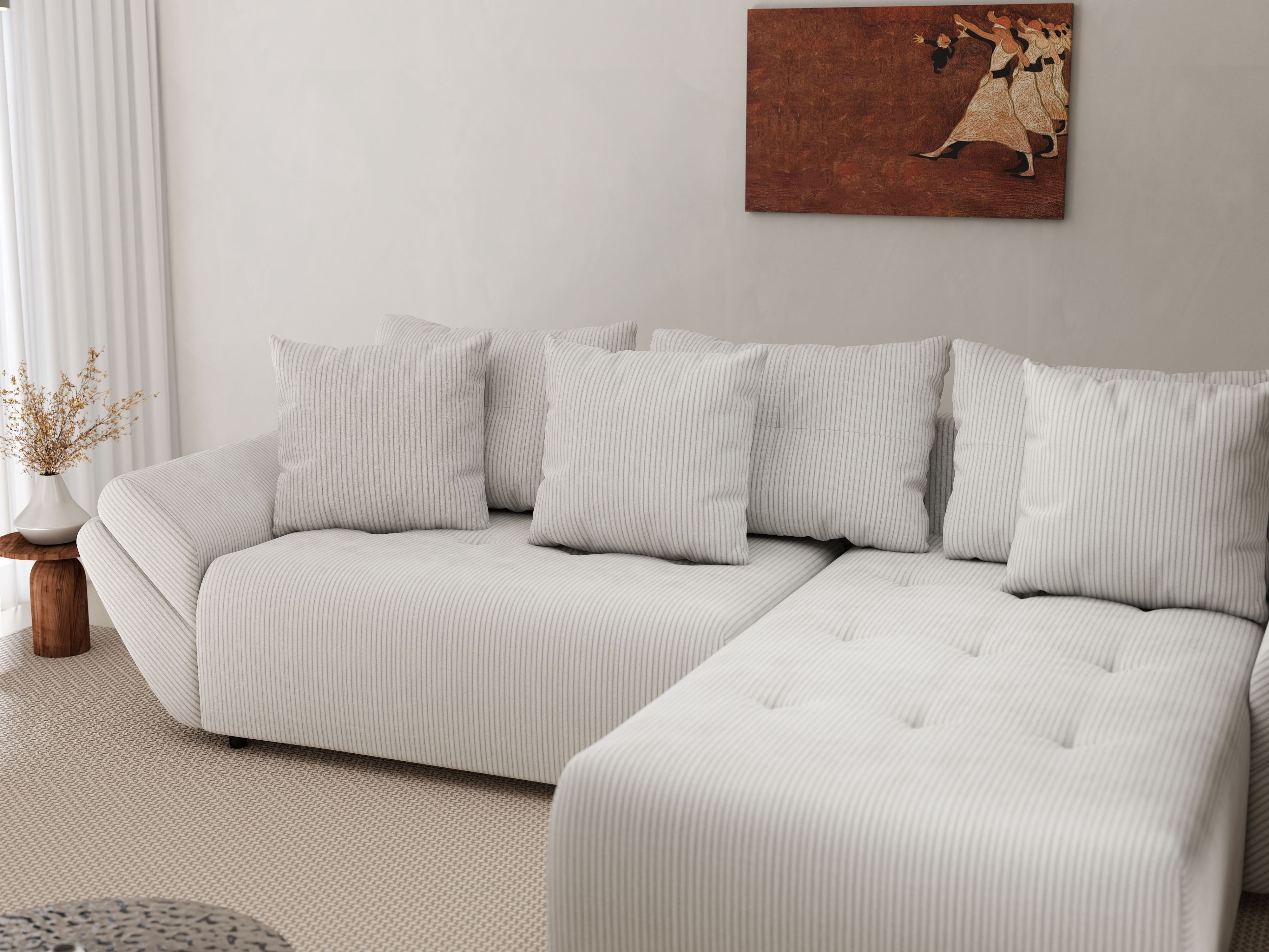 Colțar extensibil dumonde cu ladă de depozitare si sezut confortabil din spuma HR, Berlin Zoom Cream 280x185 cm II Fabrica