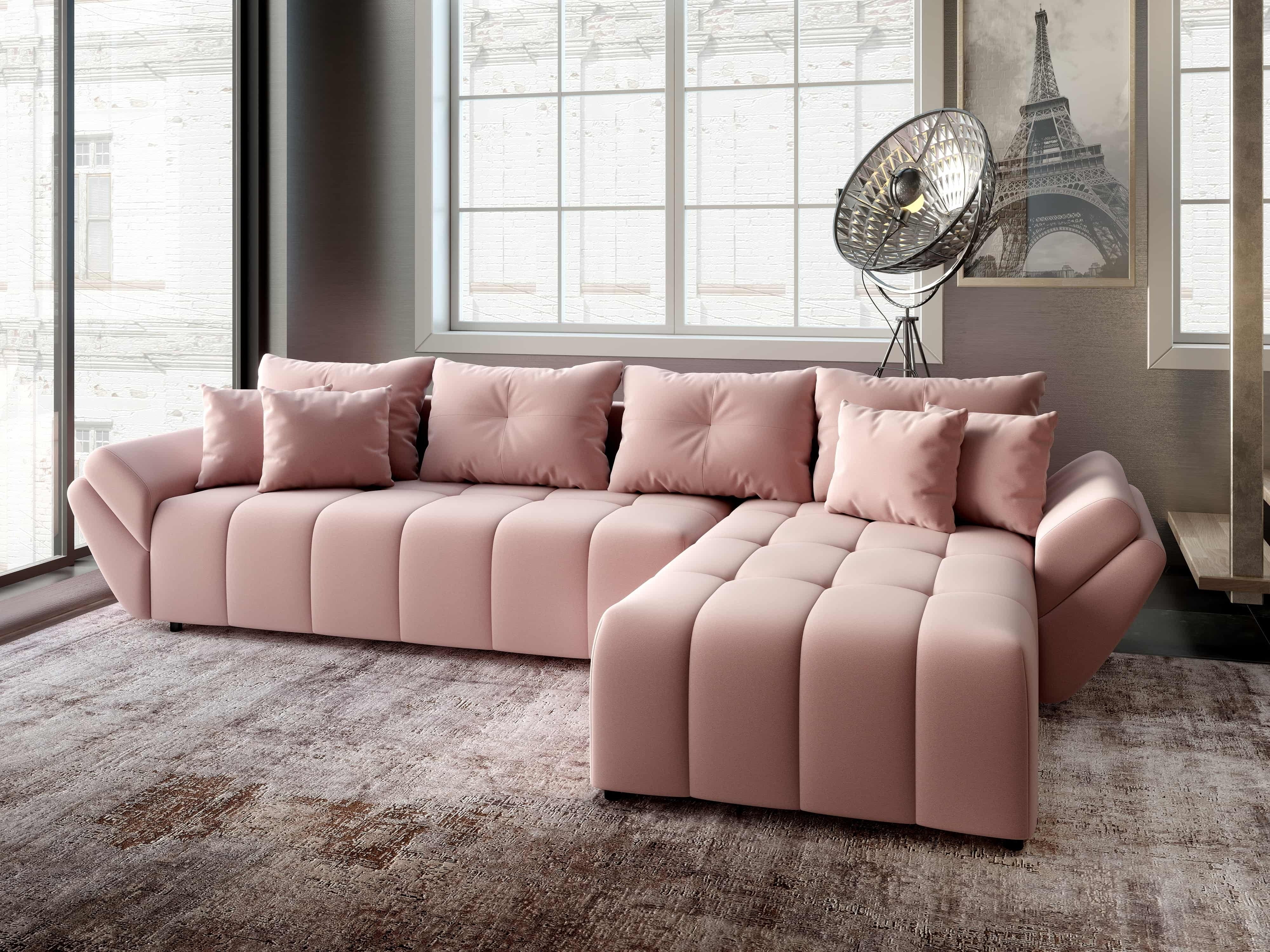 Colțar extensibil dumonde cu ladă de depozitare si sezut confortabil din spuma HR, Berlin XL Royal Roz 350x185 cm II Fabrica