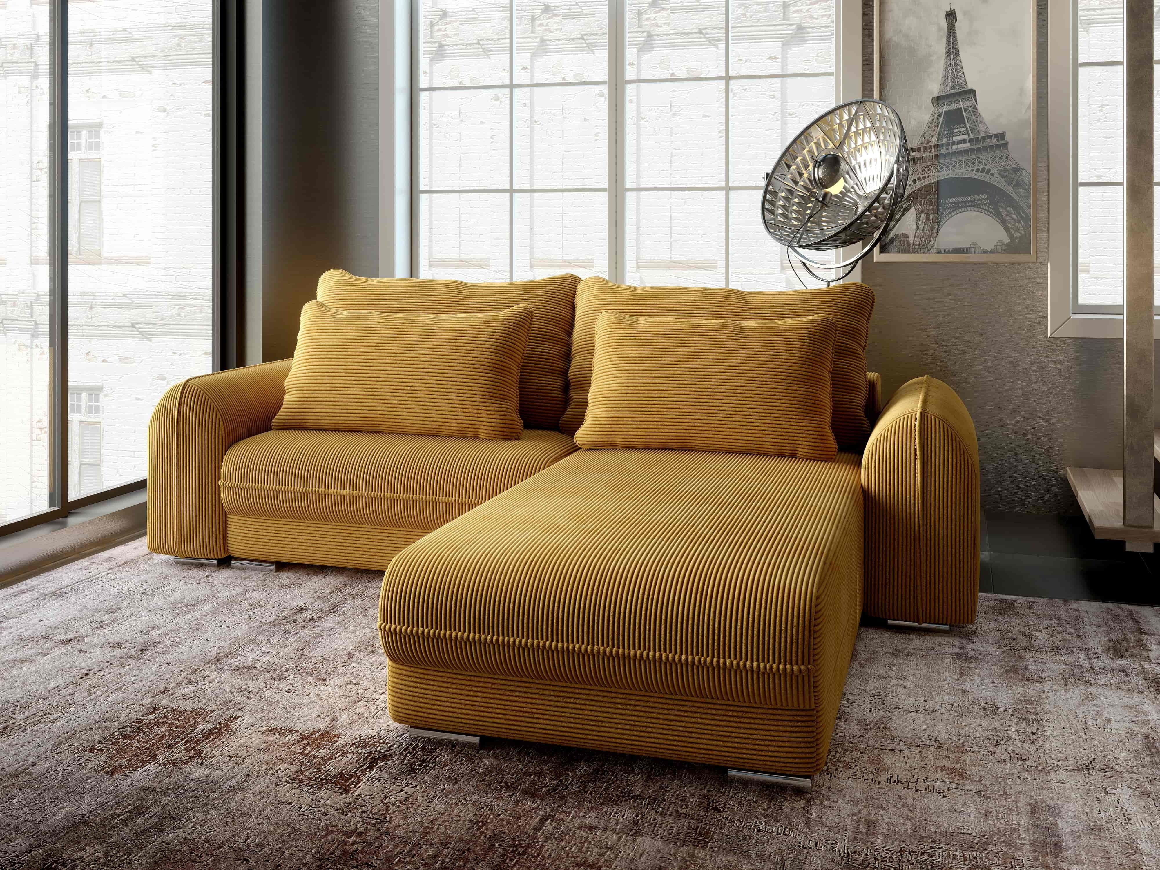 Colțar extensibil dumonde cu ladă de depozitare si sezut confortabil din spuma HR, Denver Zoom Mustar 275x185 cm II Fabrica