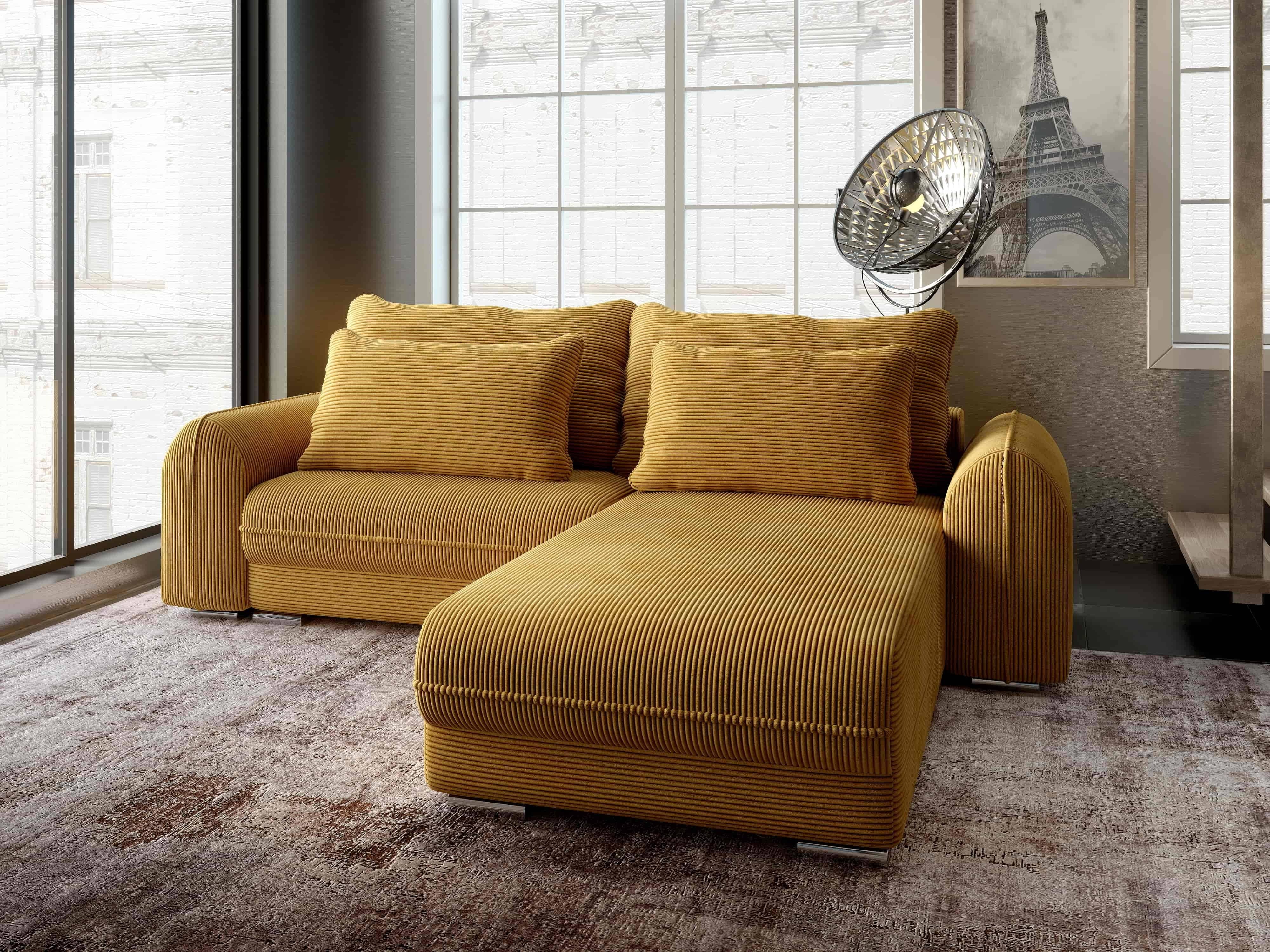 Colțar extensibil dumonde cu ladă de depozitare si sezut confortabil din spuma HR, Denver Zoom Mustar 275x185 cm II Fabrica