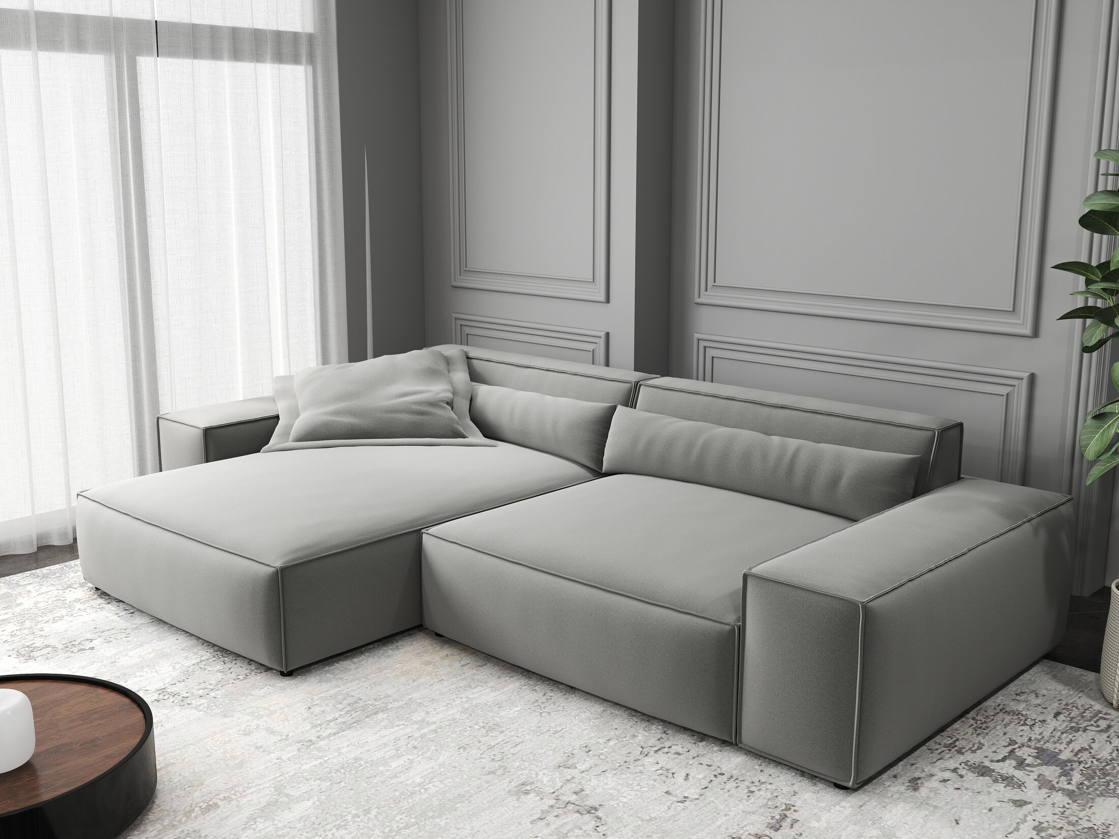 Colțar dumonde cu șezut confortabil din spumă HR, Marvelo Royal Gri 264x175 cm