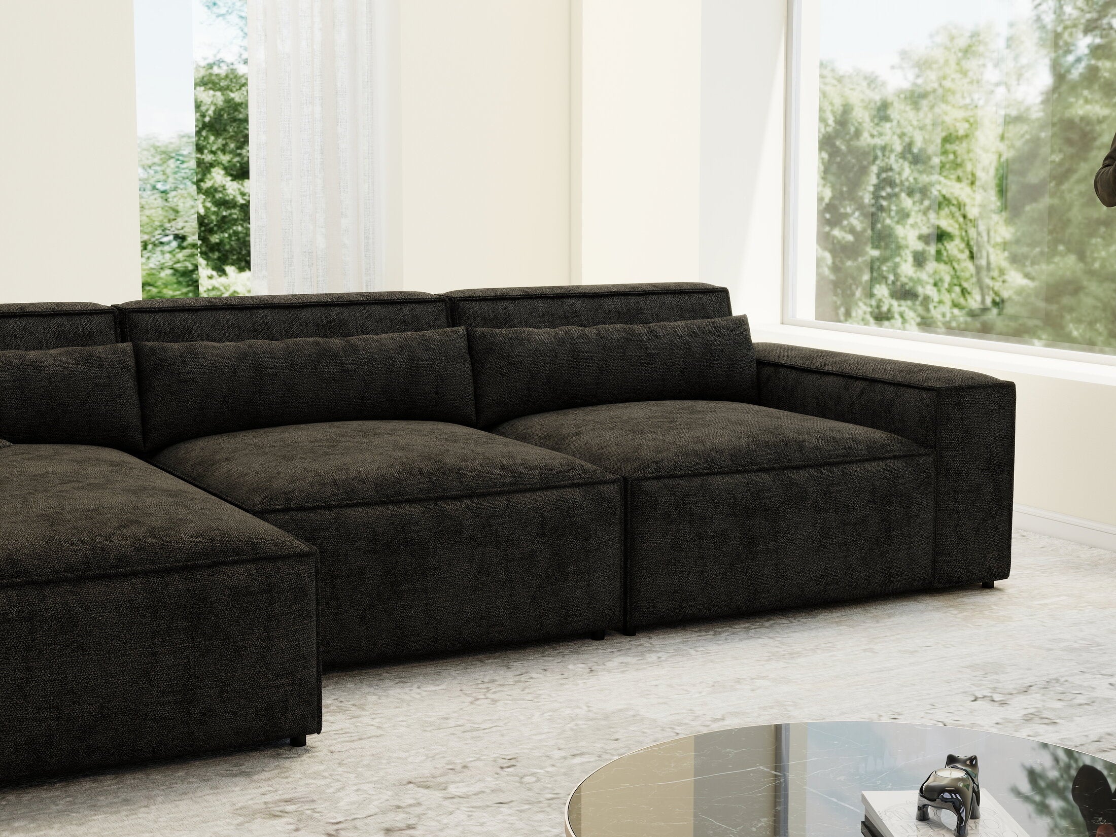 Colțar dumonde cu sezut confortabil din spuma HR, Marvelo XL Enjoy Black 366x175 cm