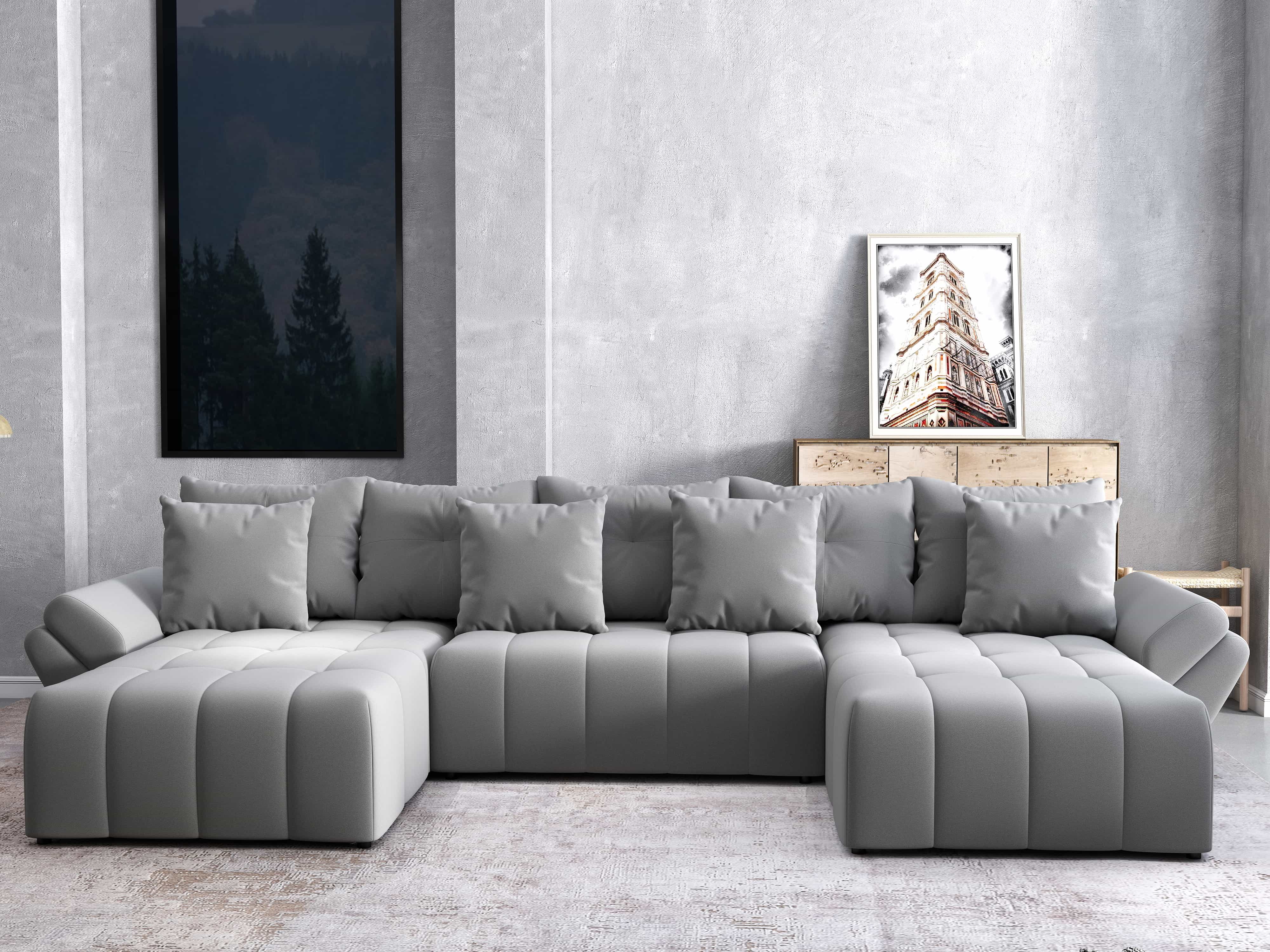 Colțar extensibil dumonde cu ladă de depozitare si sezut confortabil din spuma HR, Berlin U Royal Grey 380x180 cm Fabrica