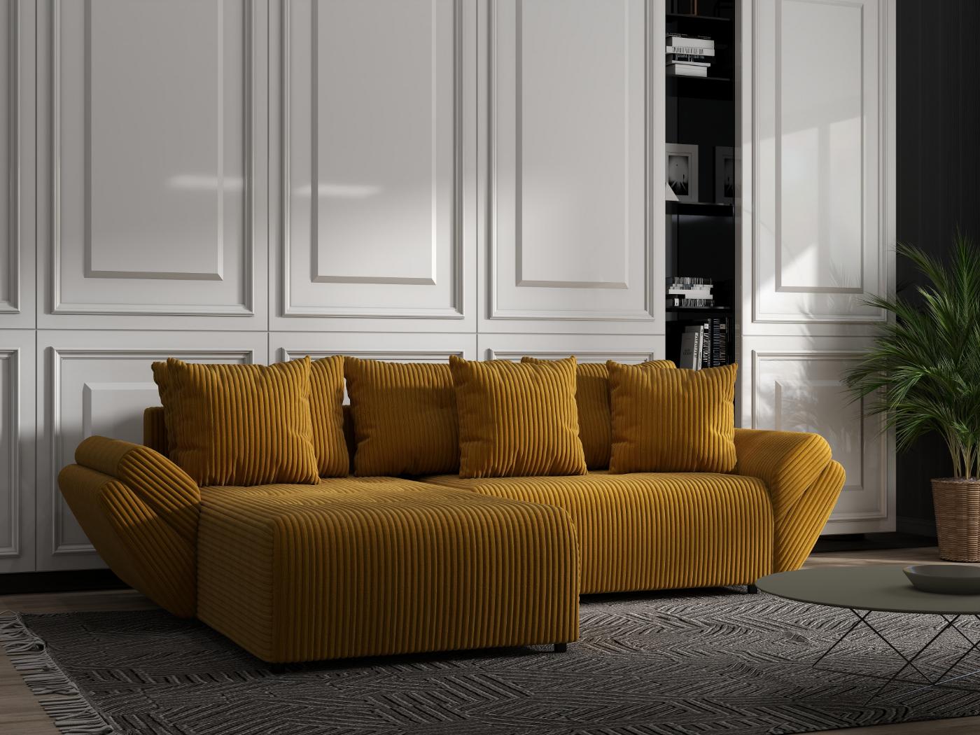 Colțar extensibil dumonde cu ladă de depozitare si sezut confortabil din spuma HR, Berlin Ambience Mustar 280x185 cm Fabrica