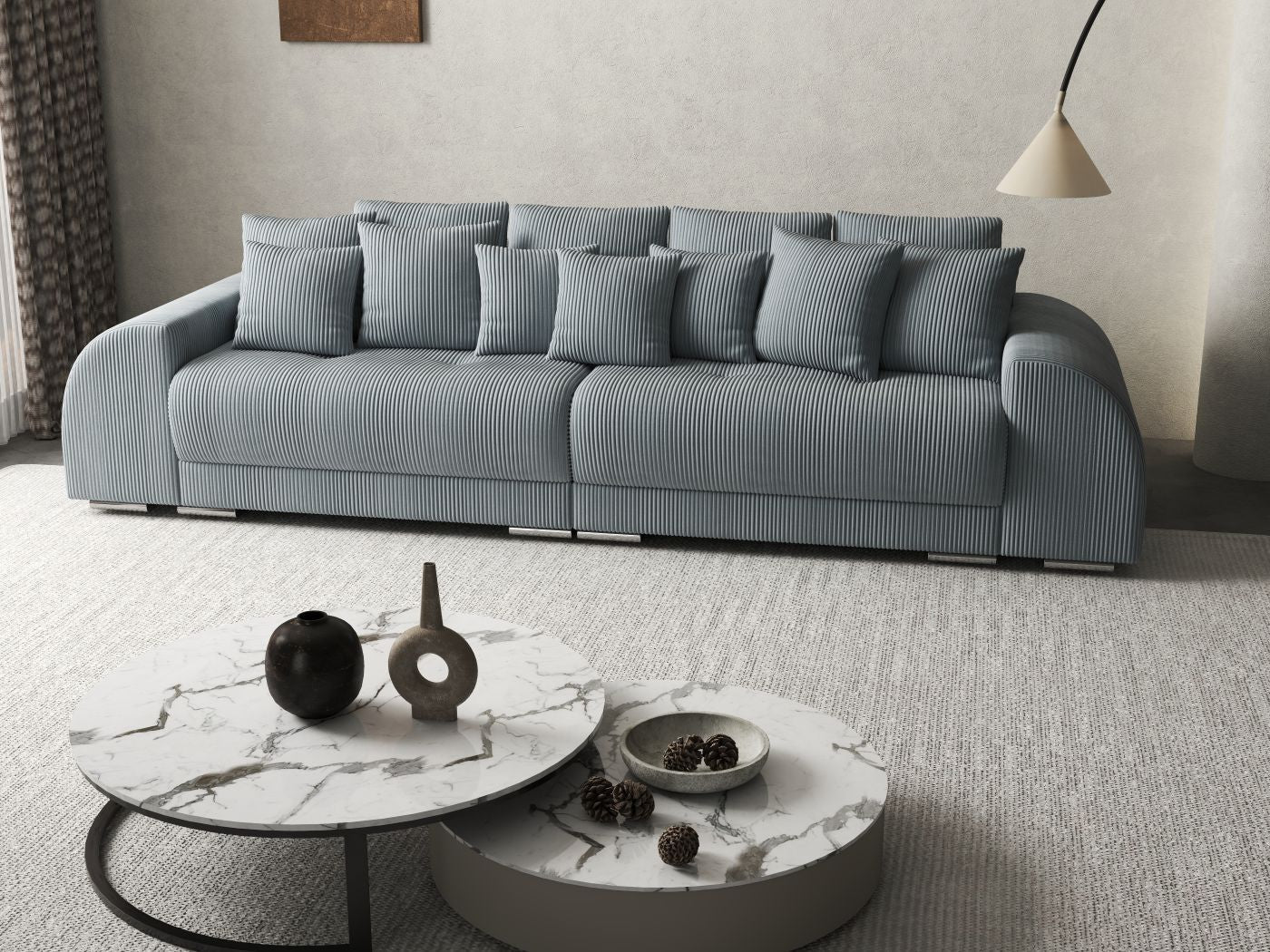 Canapea extensibilă dumonde cu 2 lăzi de depozitare si sezut confortabil din spuma HR, Verona Zoom Grey 310x100 cm Fabrica