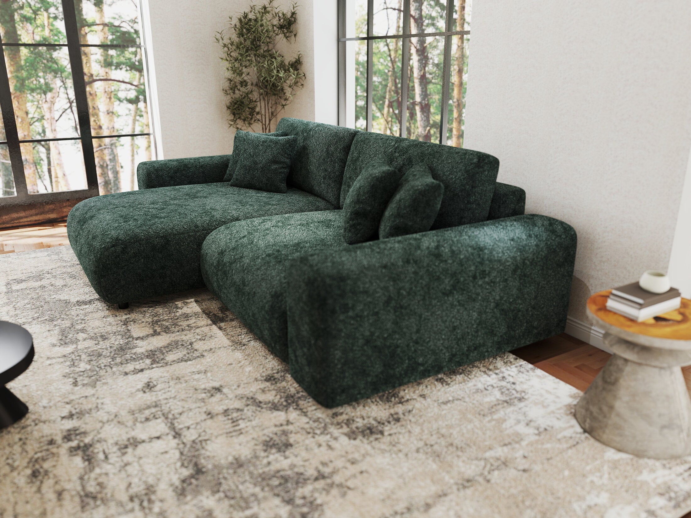 Colțar extensibil dumonde cu ladă de depozitare si sezut confortabil din spuma HR, Sarina Euphoria Verde 255x168 cm