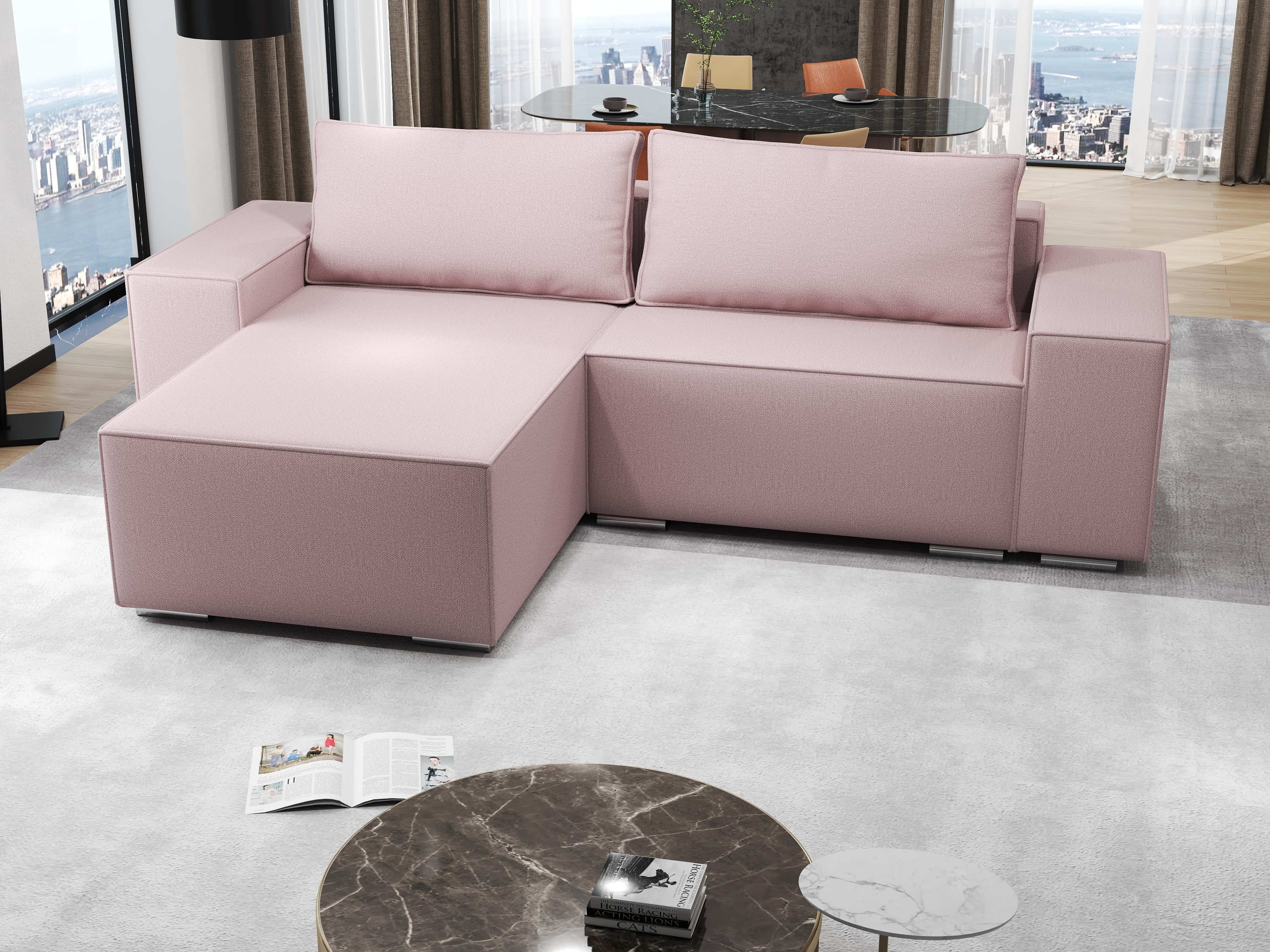 Colțar extensibil dumonde cu ladă de depozitare si sezut confortabil din spuma HR, Dream Enjoy Flamingo 290x185 cm Fabrica