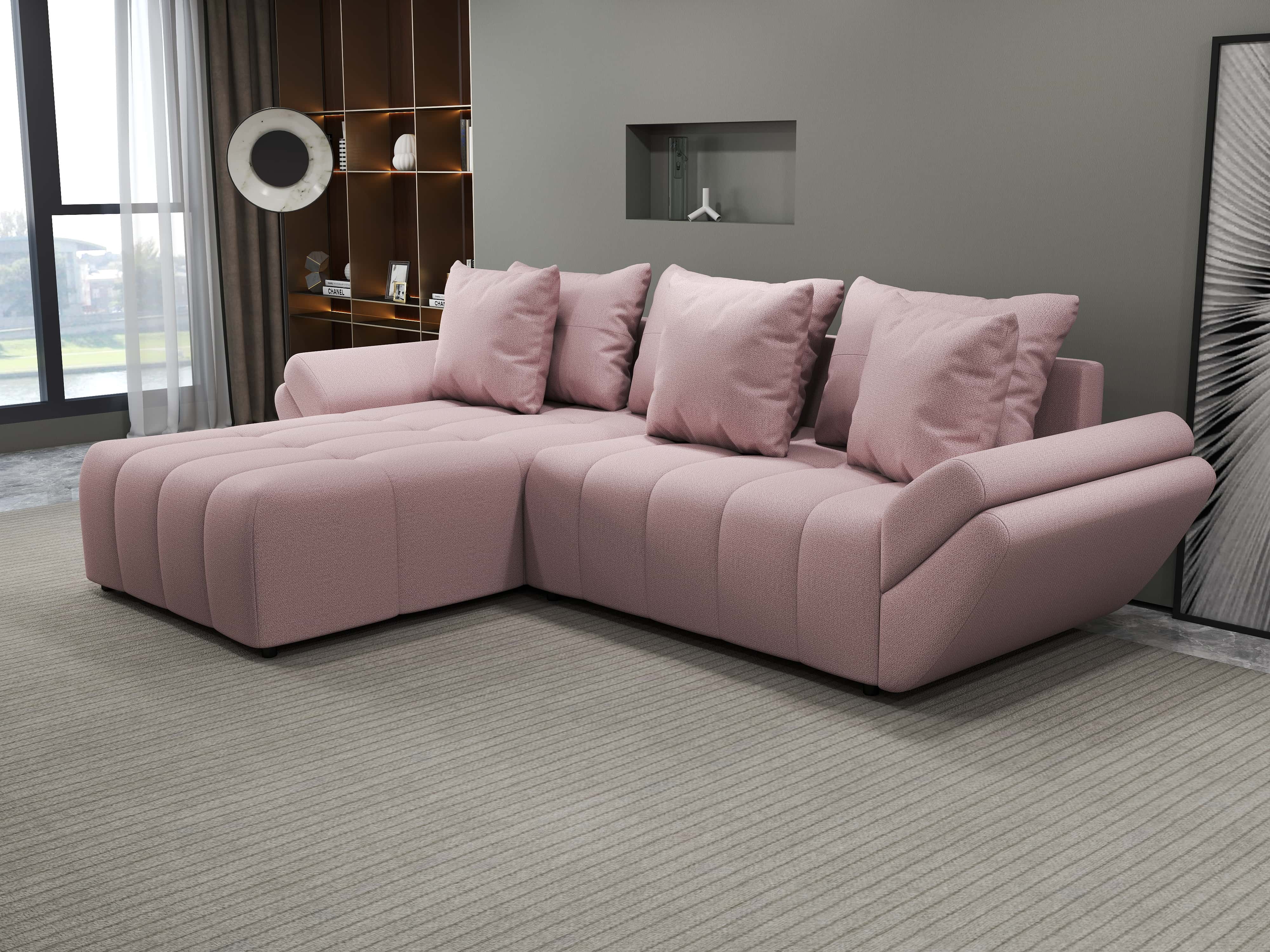 Colțar extensibil dumonde cu ladă de depozitare si sezut confortabil din spuma HR, Berlin Enjoy Roz 280x185 cm Fabrica