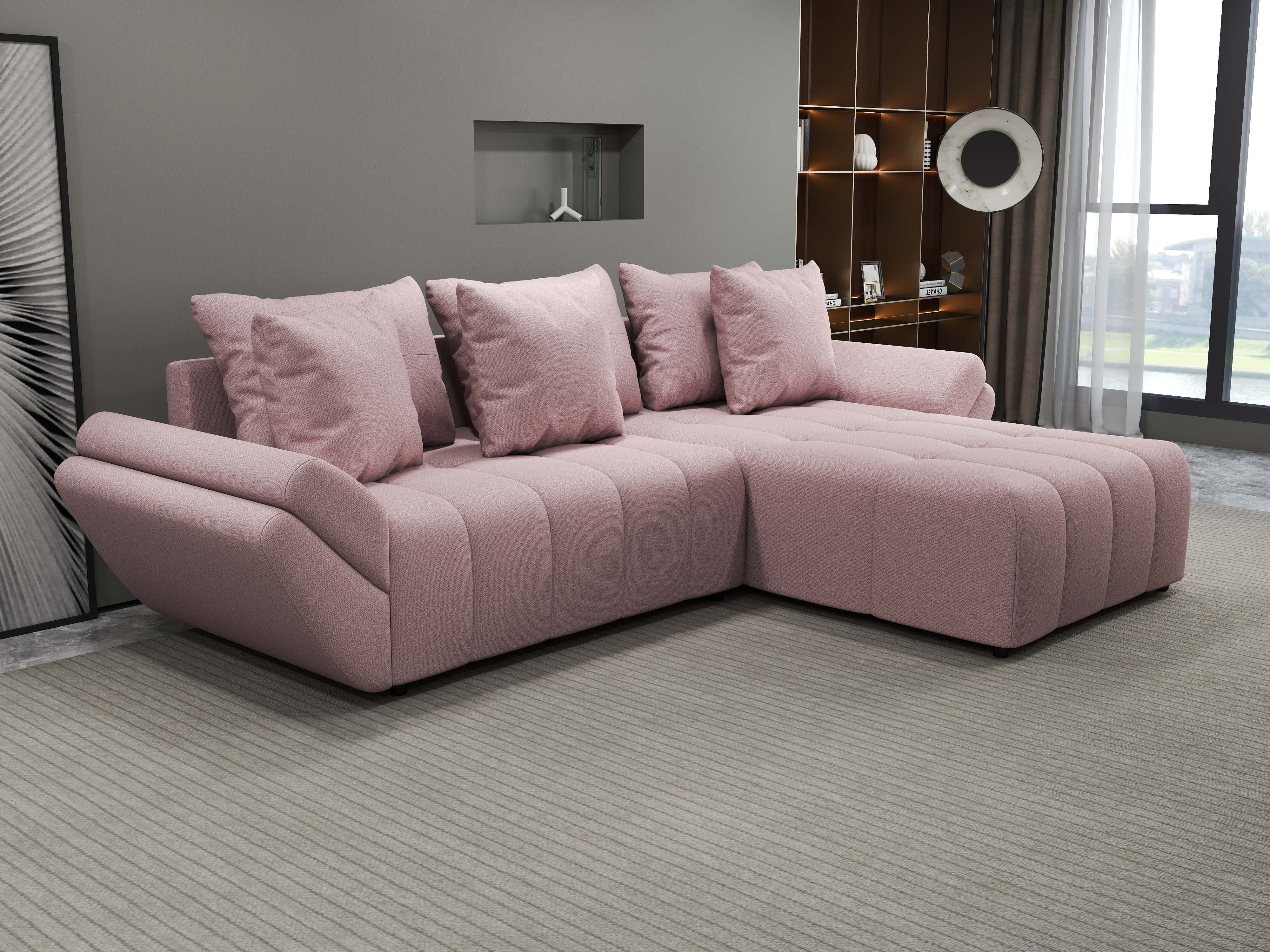 Colțar extensibil dumonde cu ladă de depozitare si sezut confortabil din spuma HR, Berlin Enjoy Roz 280x185 cm II Fabrica