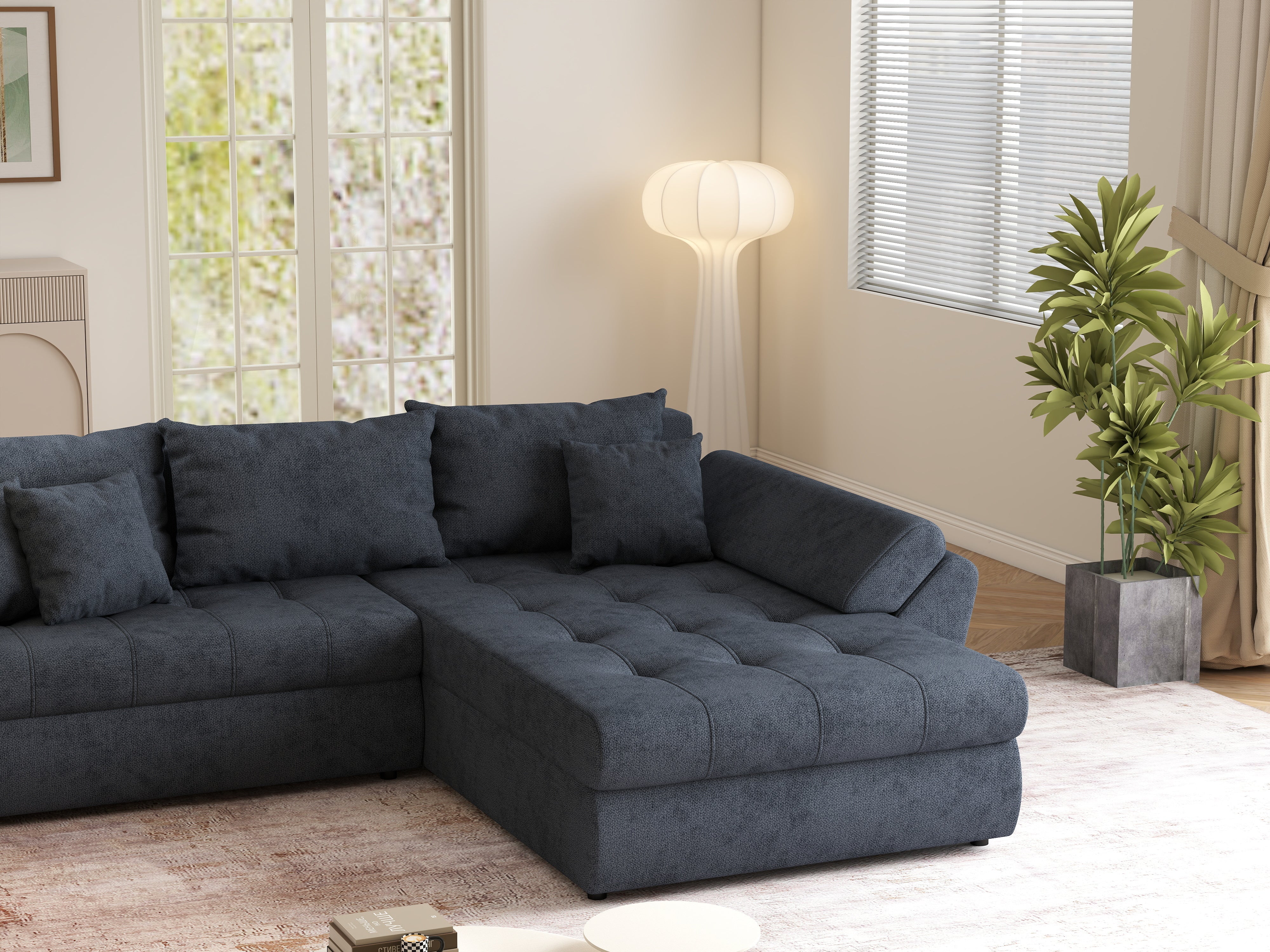 Colțar extensibil dumonde cu ladă de depozitare si sezut confortabil din spuma HR, Loana Enjoy Antracit II 270x185 cm Fabrica