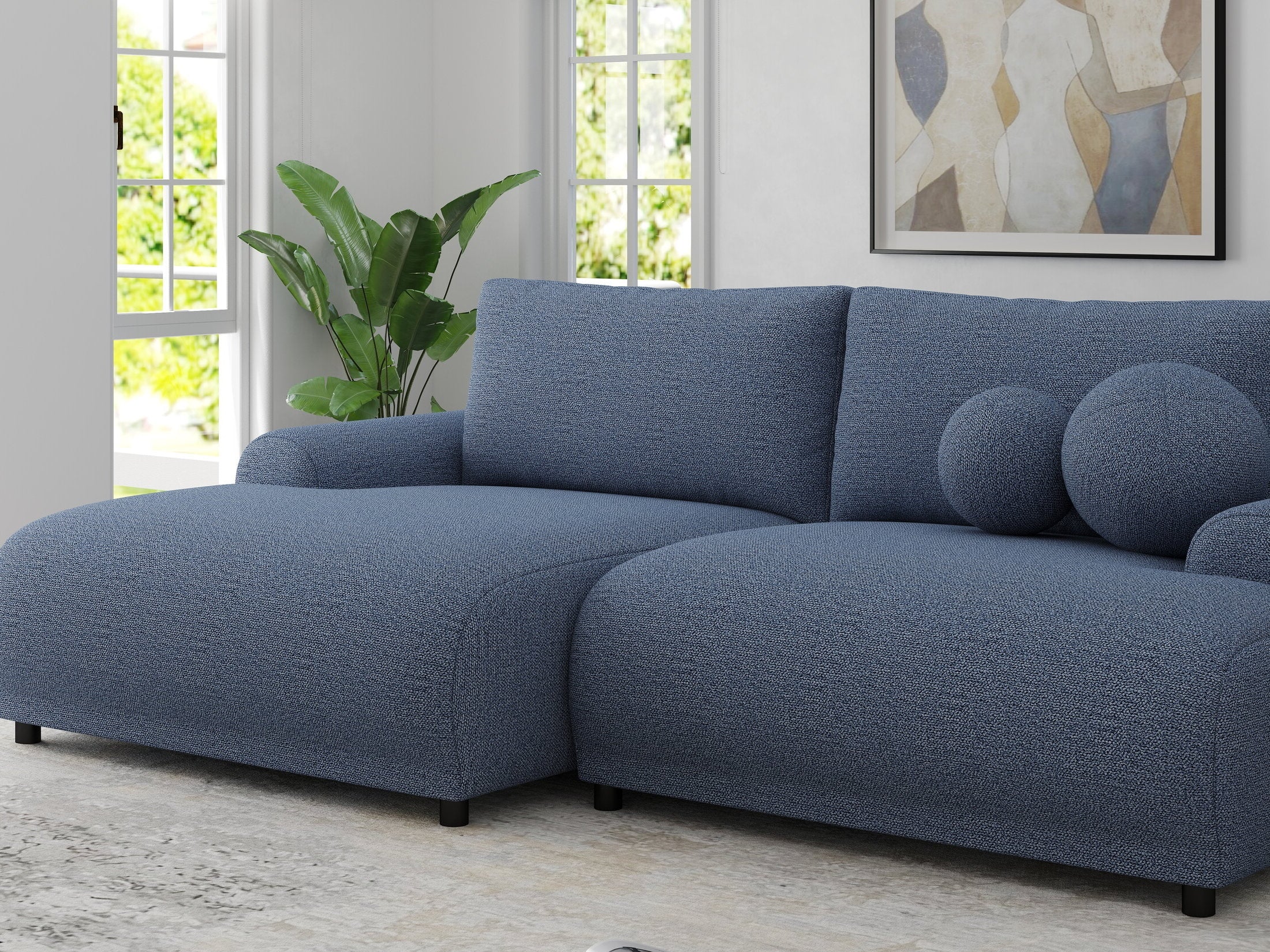 Colțar extensibil dumonde cu ladă de depozitare și șezut confortabil din spumă HR, Carlo Enjoy Albastru 240x145 cm