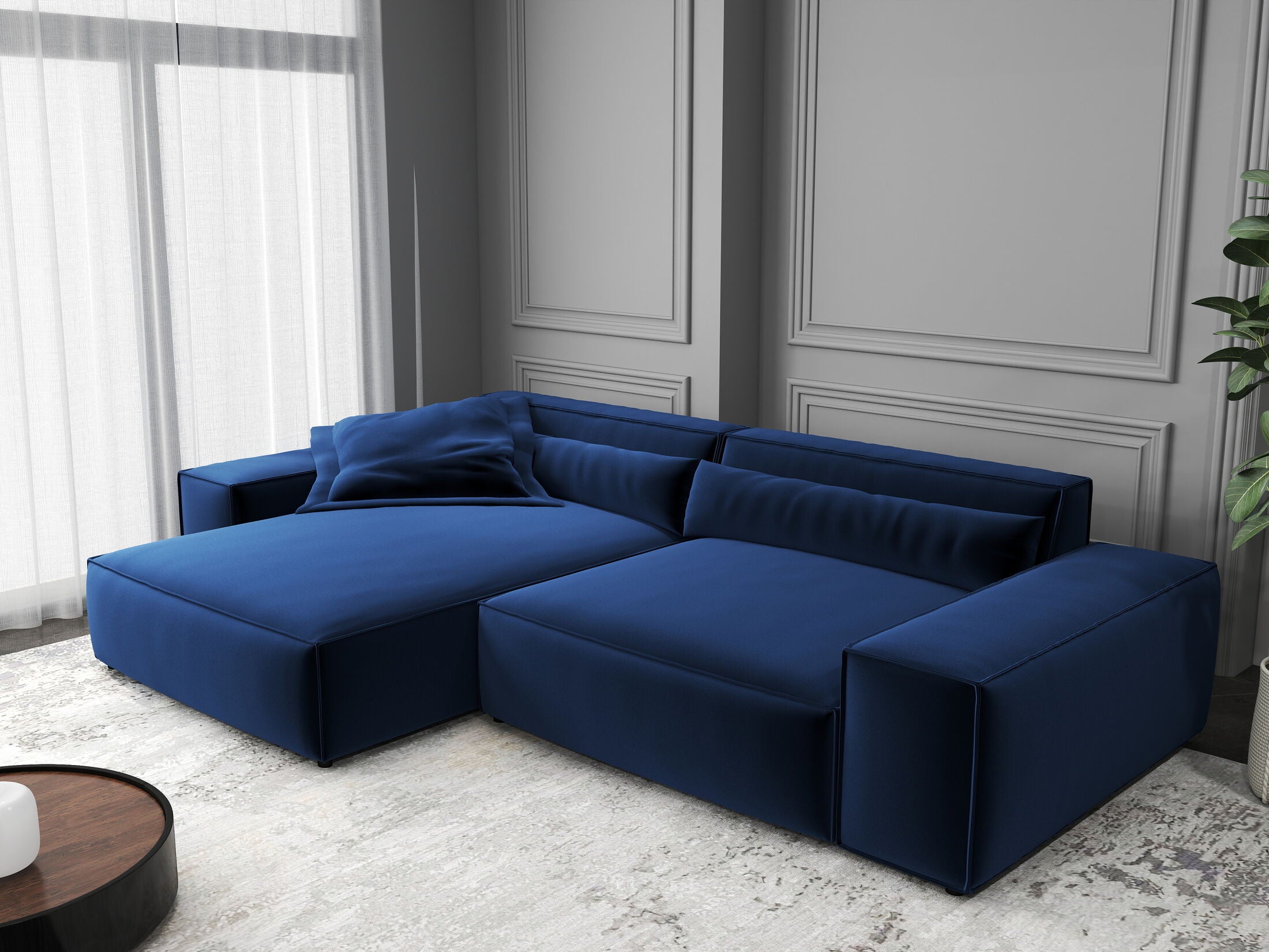 Colțar dumonde cu șezut confortabil din spumă HR, Marvelo Royal Albastru Navy 264x175 cm