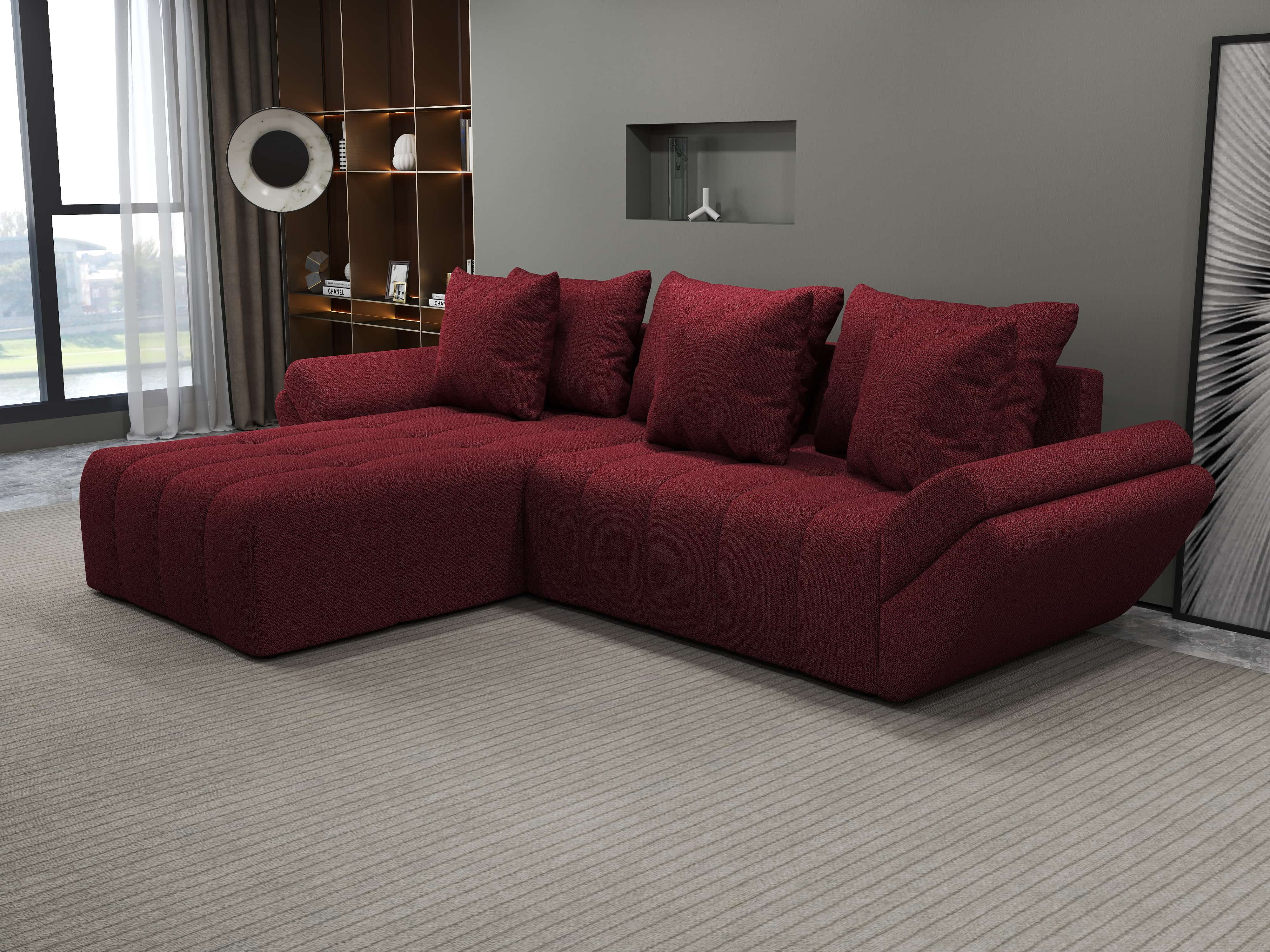 Colțar extensibil dumonde cu ladă de depozitare si sezut confortabil din spuma HR, Berlin Enjoy Rosu 280x185 cm Fabrica