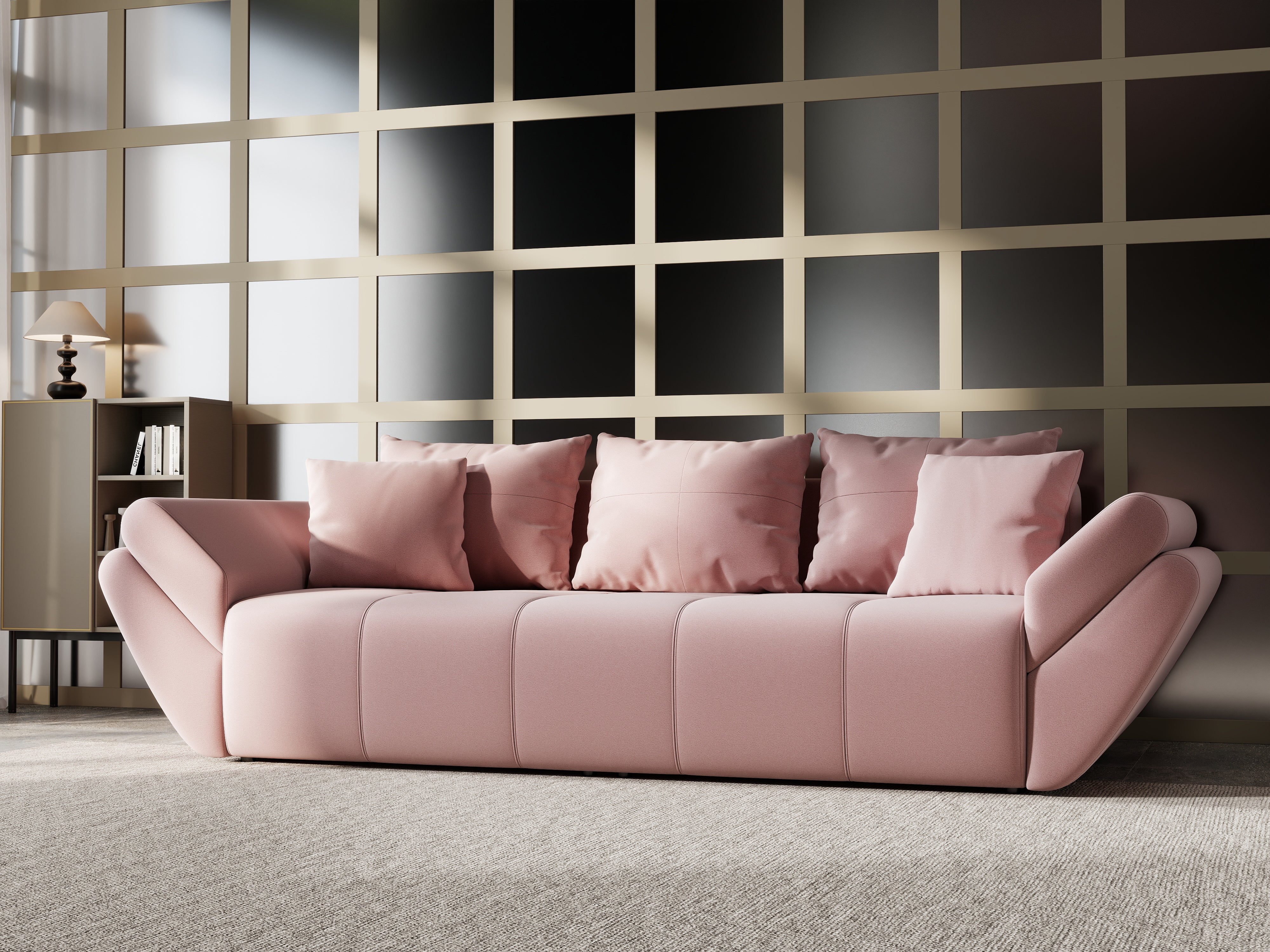 Canapea extensibilă dumonde cu ladă de depozitare si sezut confortabil din spuma HR, Berlin Royal Pink 250x100 cm Fabrica