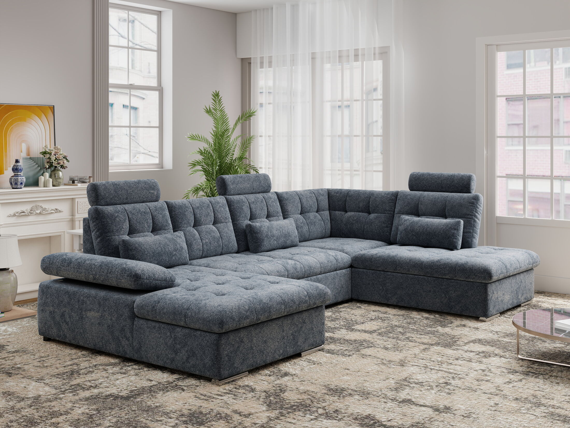 Colțar extensibil dumonde cu ladă de depozitare și șezut confortabil din spumă HR, Merkur U Euphoria Gri Grafit 324x218 cm