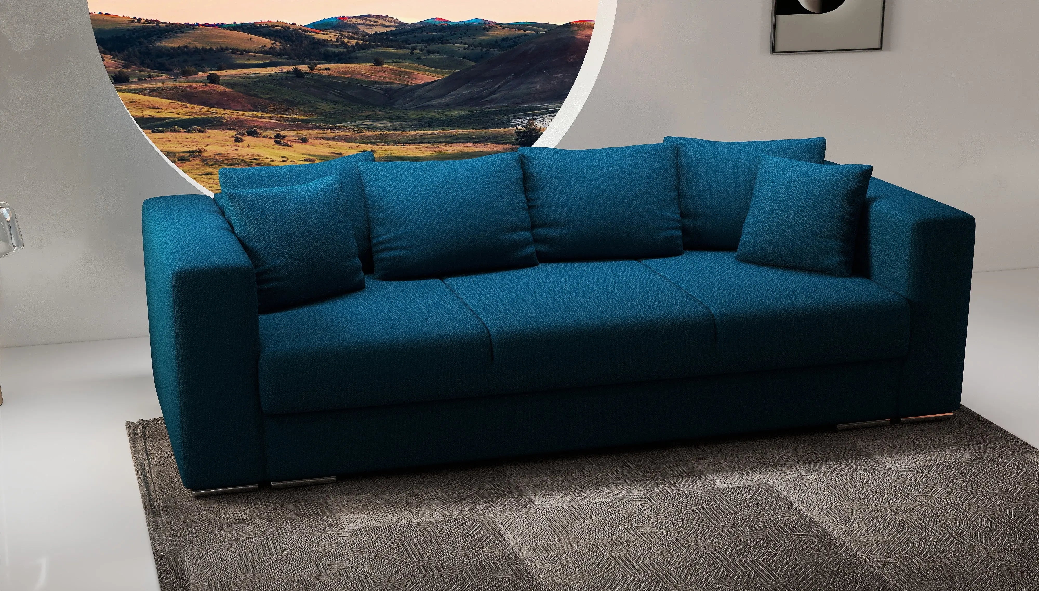 Canapea extensibilă dumonde cu ladă de depozitare si sezut confortabil din spuma HR, Gloria Green Petrol Lux 240x100 cm Fabrica