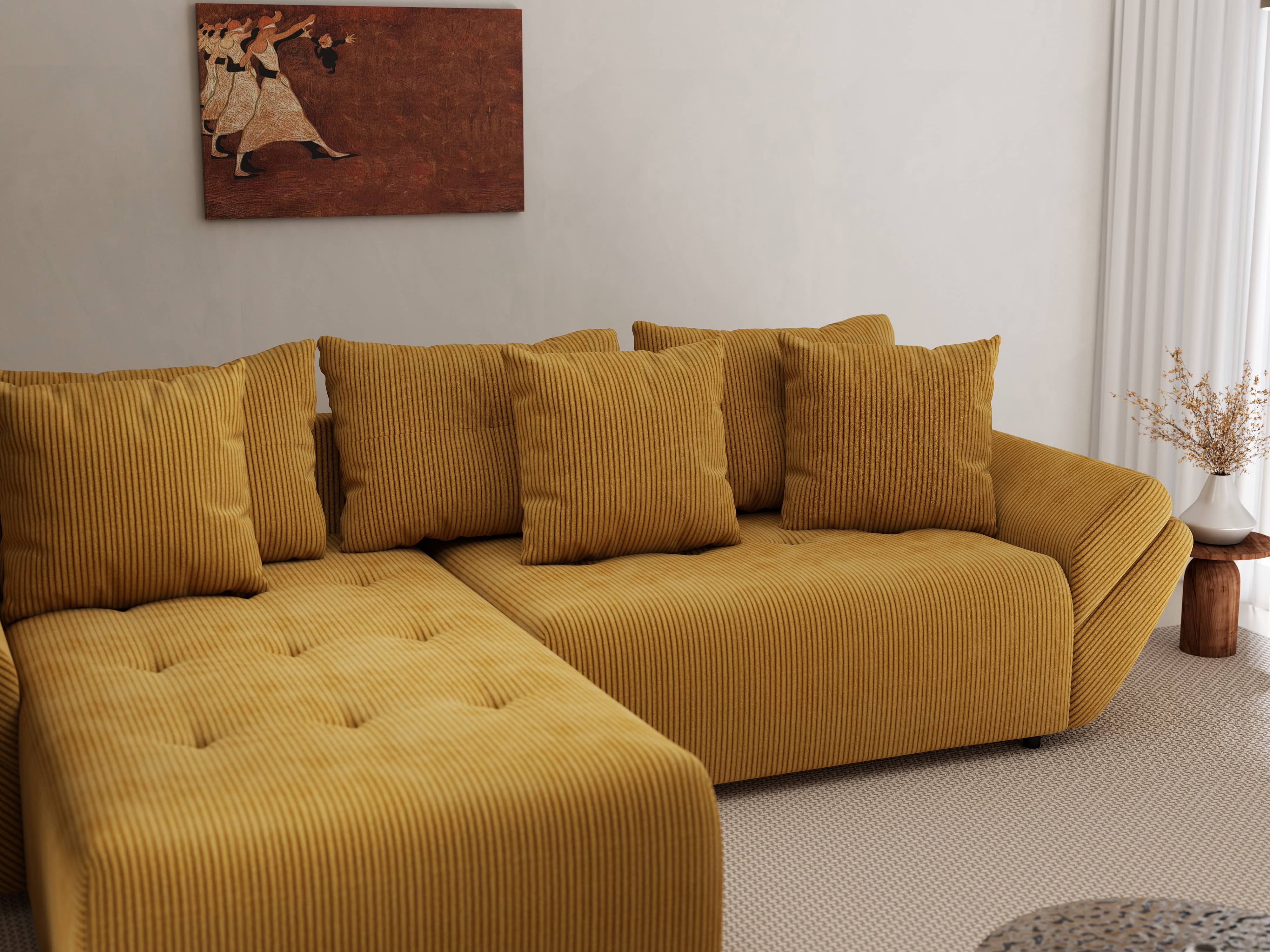 Colțar extensibil dumonde cu ladă de depozitare si sezut confortabil din spuma HR, Berlin Zoom Mustar 280x185 cm Fabrica